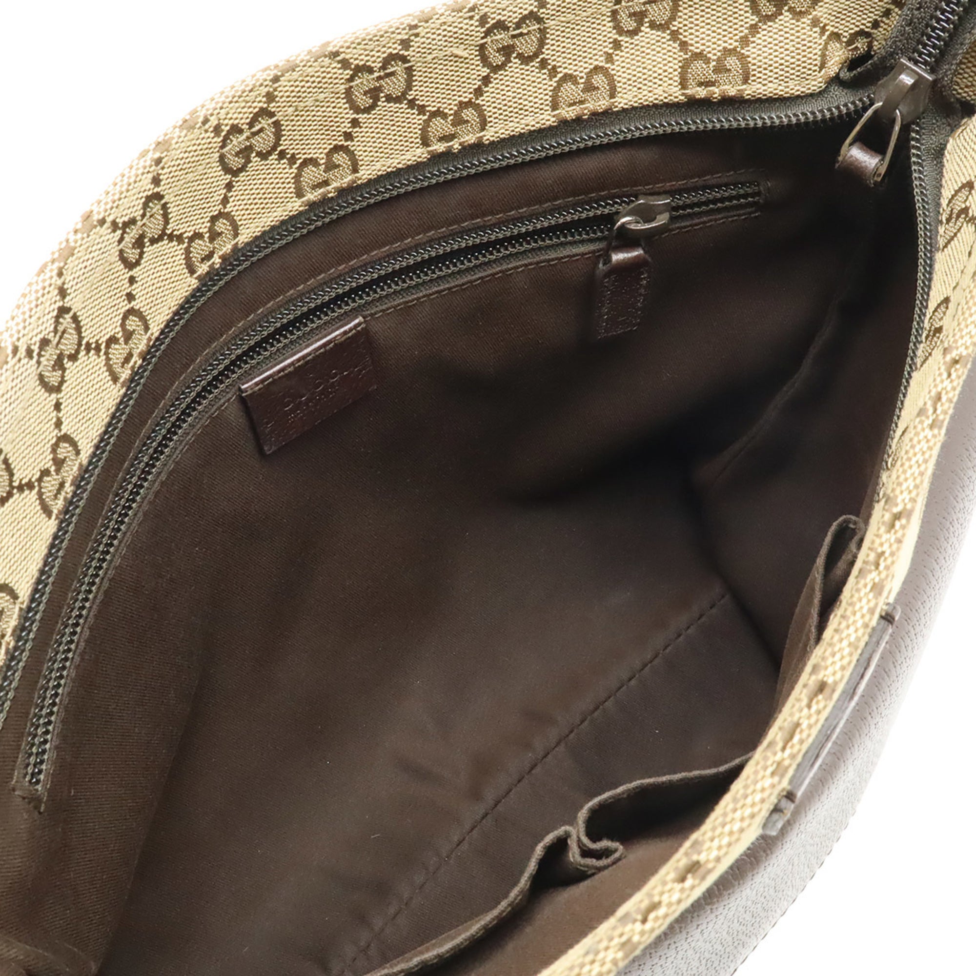 Gucci Beige Dark Brown Khaki Canvas Leather Shoulder Bag (Pre-Owned)