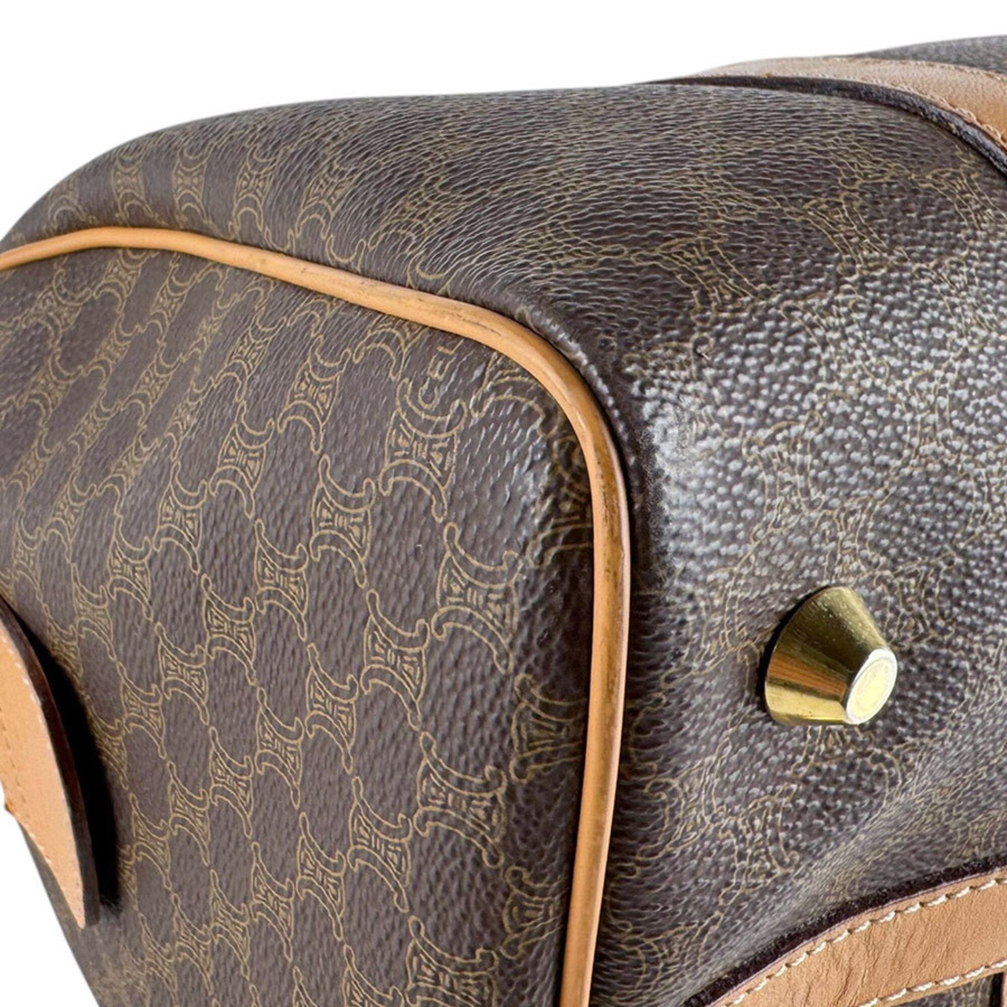 Celine Brown Coated Canvas Boston Bag Handbag (Pre-Owned)