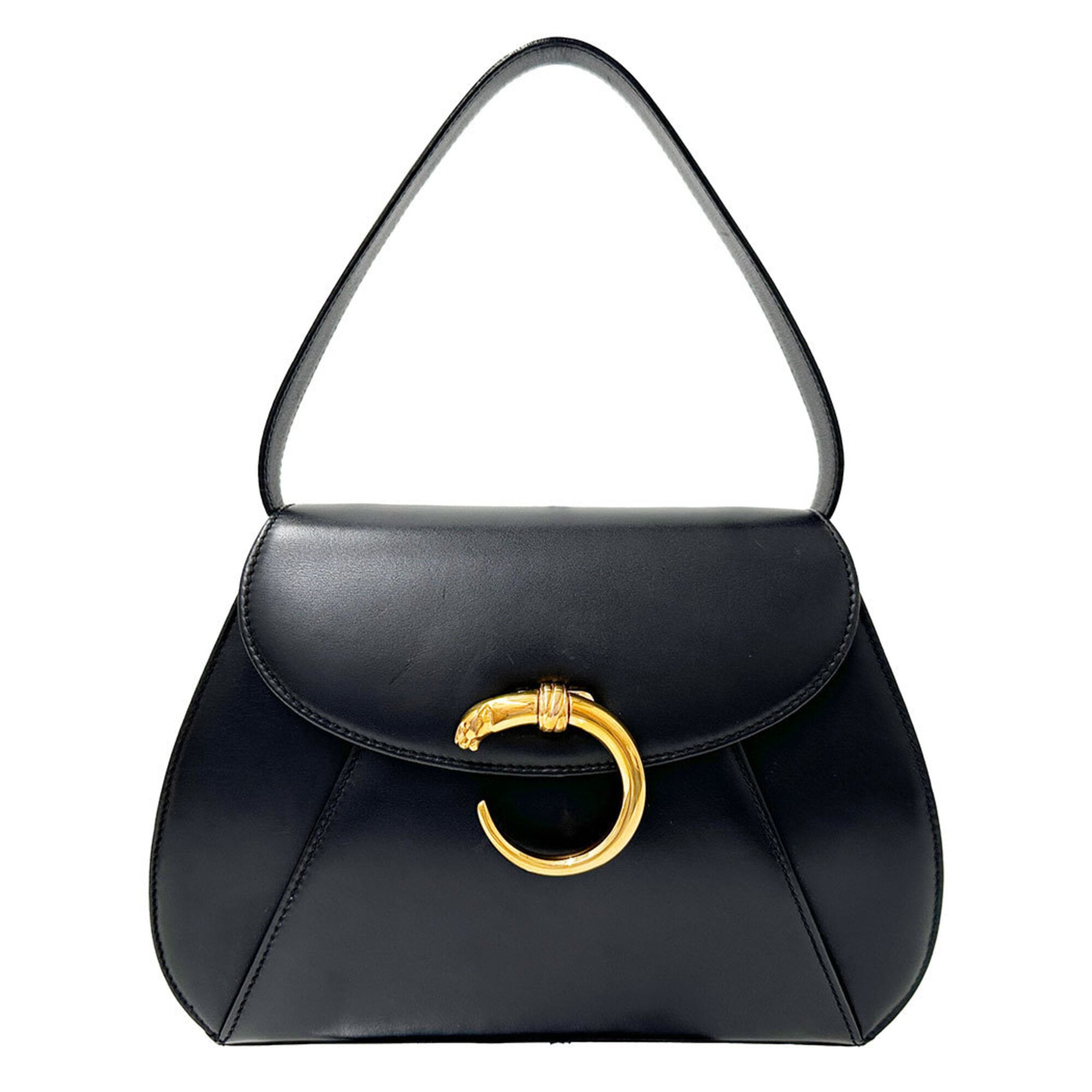 Cartier Panthère Black Leather Handbag Shoulder Bag (Pre-Owned)