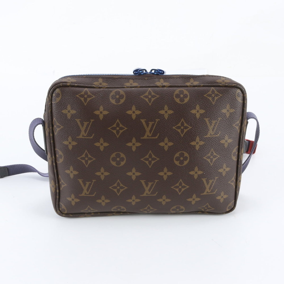 Louis Vuitton Blue Brown Leather Coated Canvas Messenger Bag Shoulder Bag (Pre-Owned)