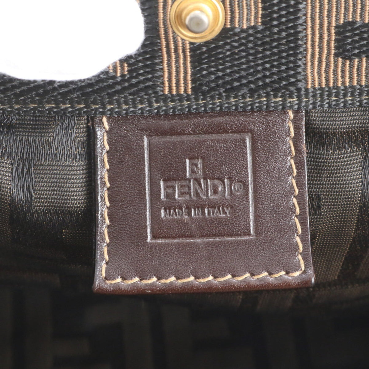 Fendi Brown Leather Canvas Handbag Shoulder Bag Tote Bag (Pre-Owned)