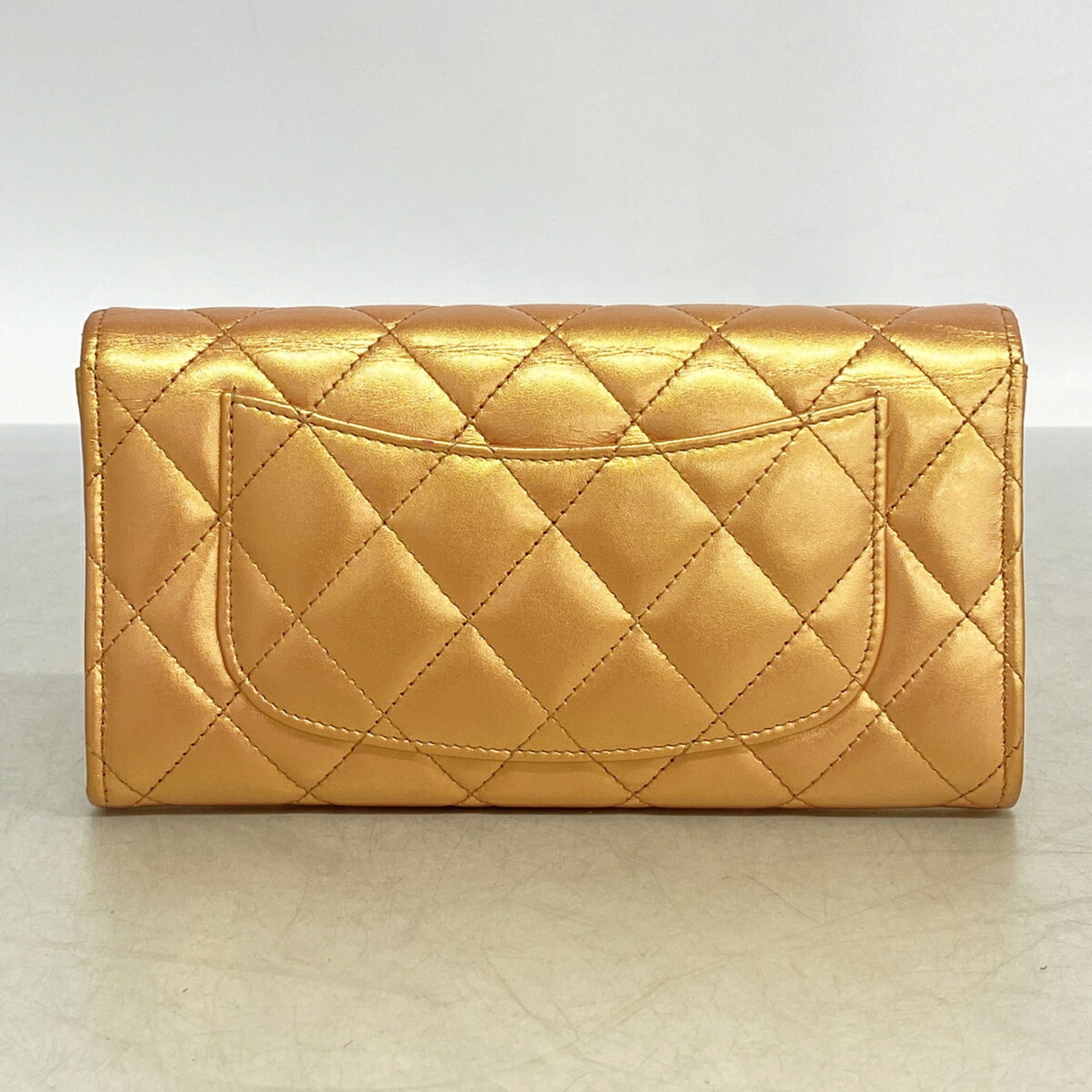 Chanel Metallic Orange Leather Long Wallet (Bi-Fold) (Pre-Owned)