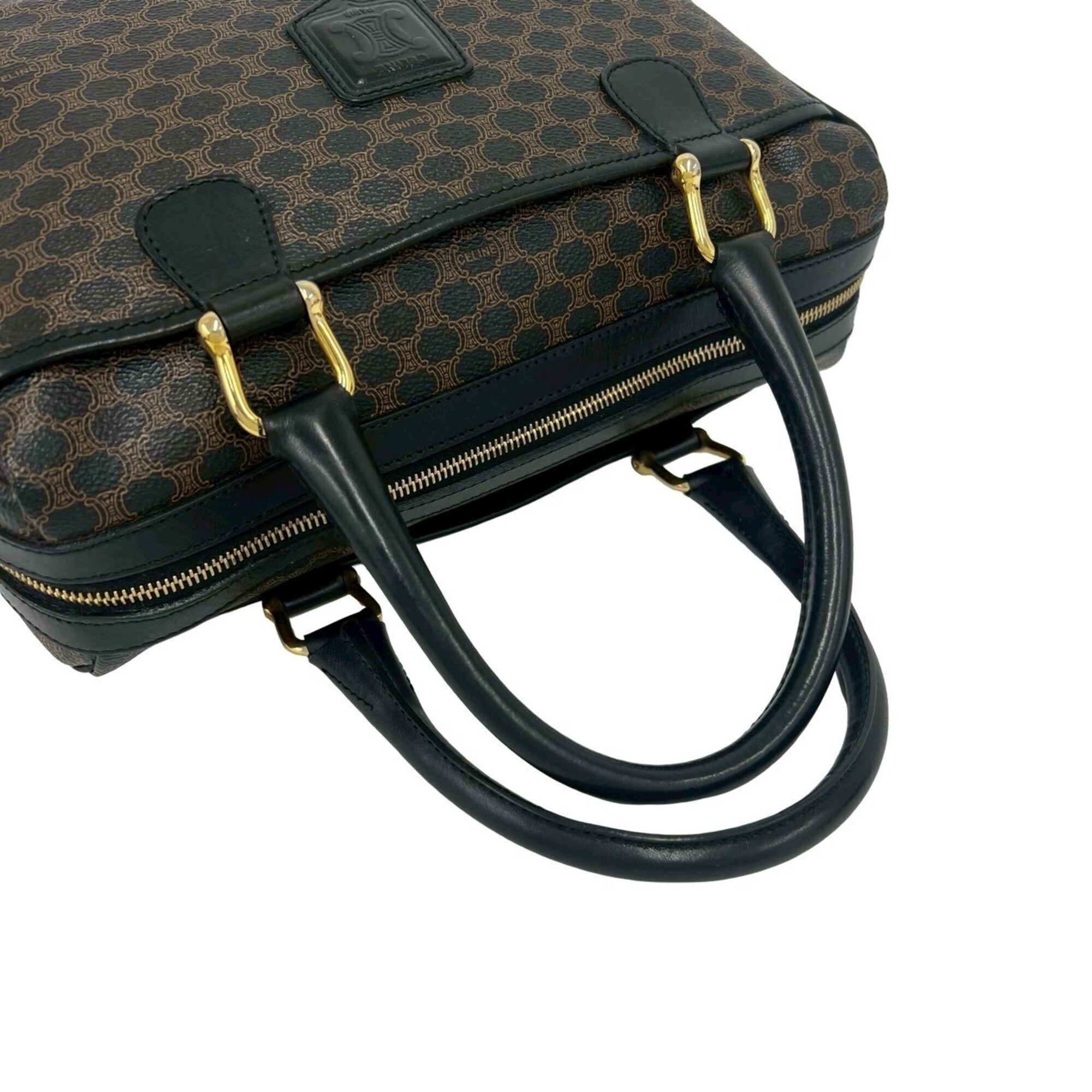 Celine Black Brown Pvc Leather Boston Bag Handbag (Pre-Owned)