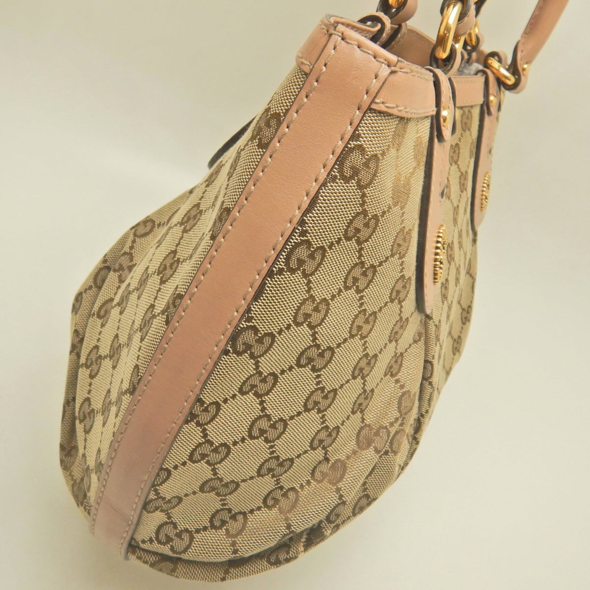 Gucci Beige Yellow Gg Canvas Leather Tote Bag (Pre-Owned)
