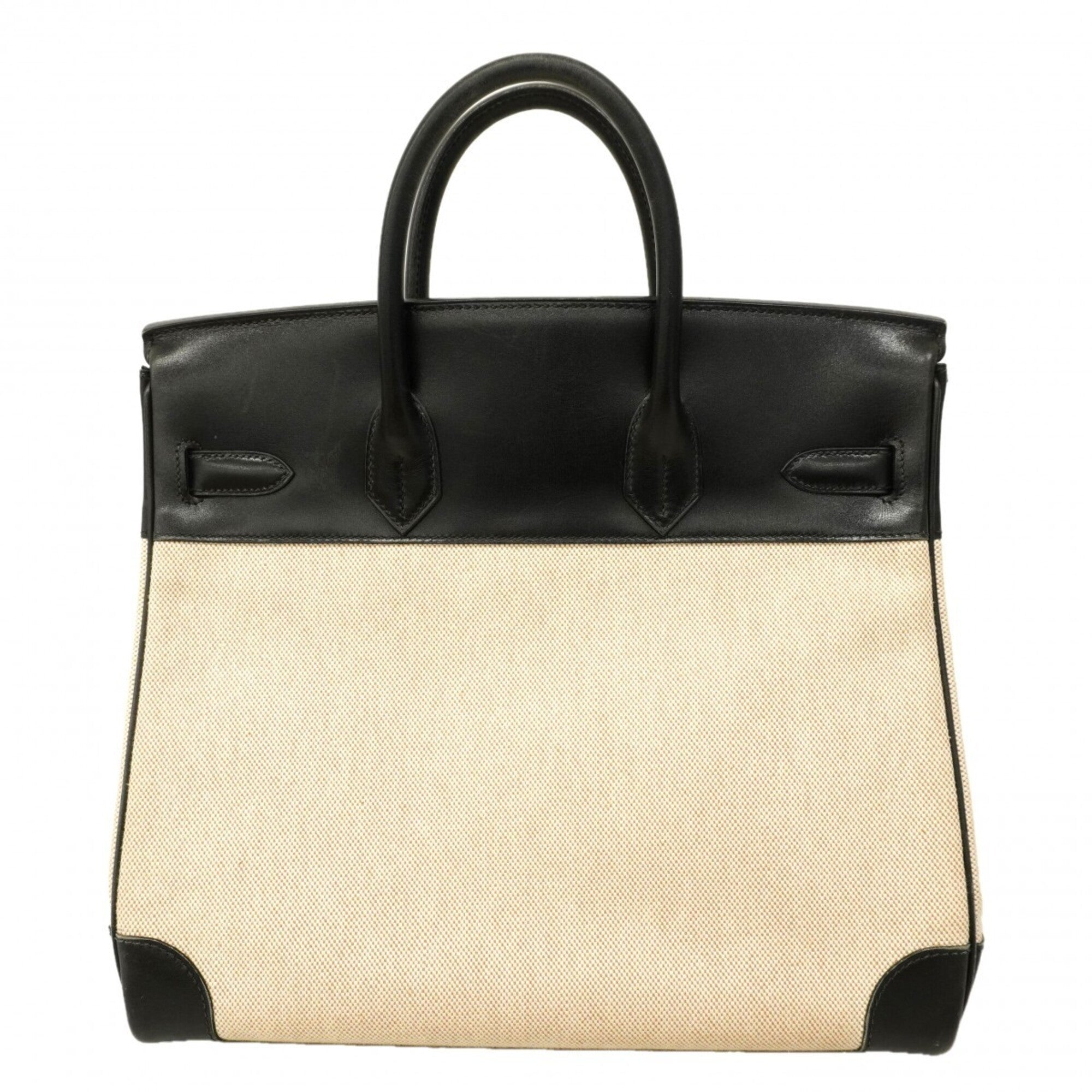 Hermes Black Toile H Box Calf Leather Handbag (Pre-Owned)