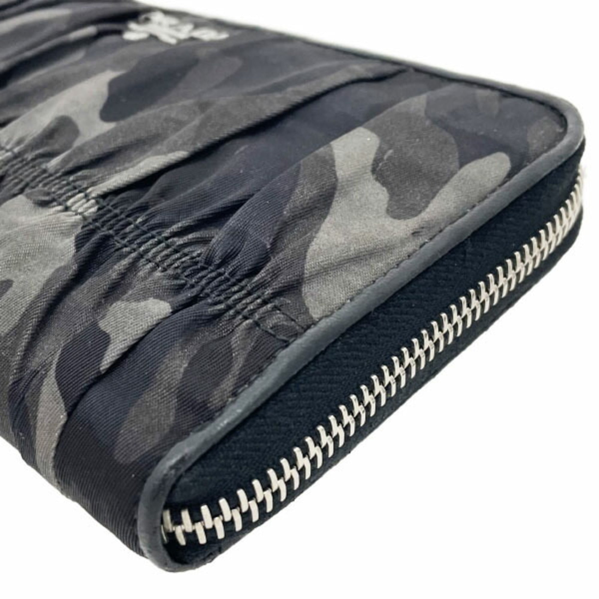 Prada Black Gray Nylon Leather Long Wallet (Bi-Fold) (Pre-Owned)