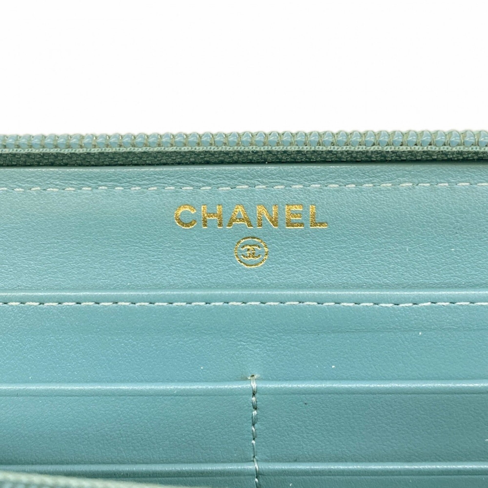 Chanel Blue Grained Calfskin Long Wallet (Bi-Fold) (Pre-Owned)