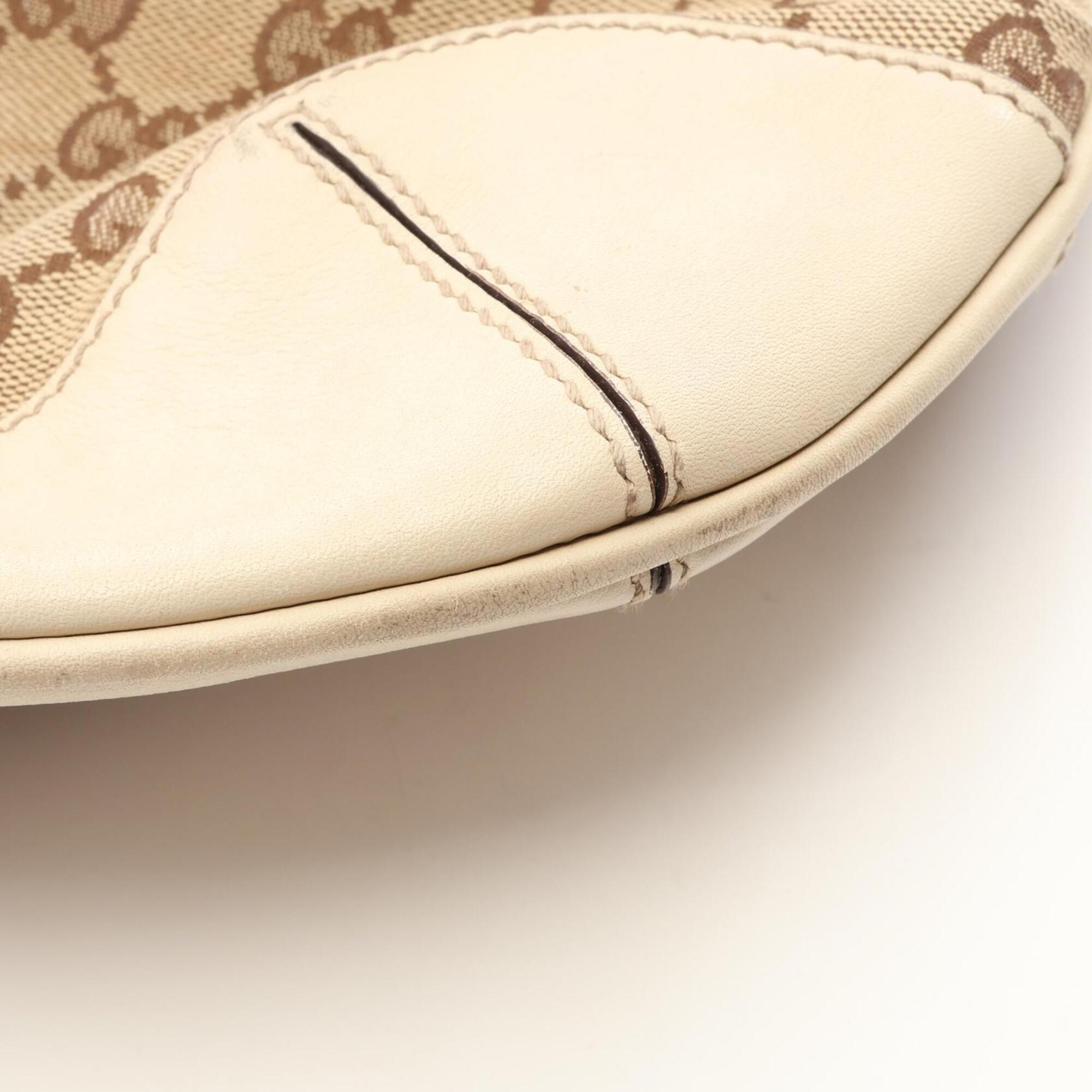 Gucci Beige Ivory Canvas Leather Handbag (Pre-Owned)