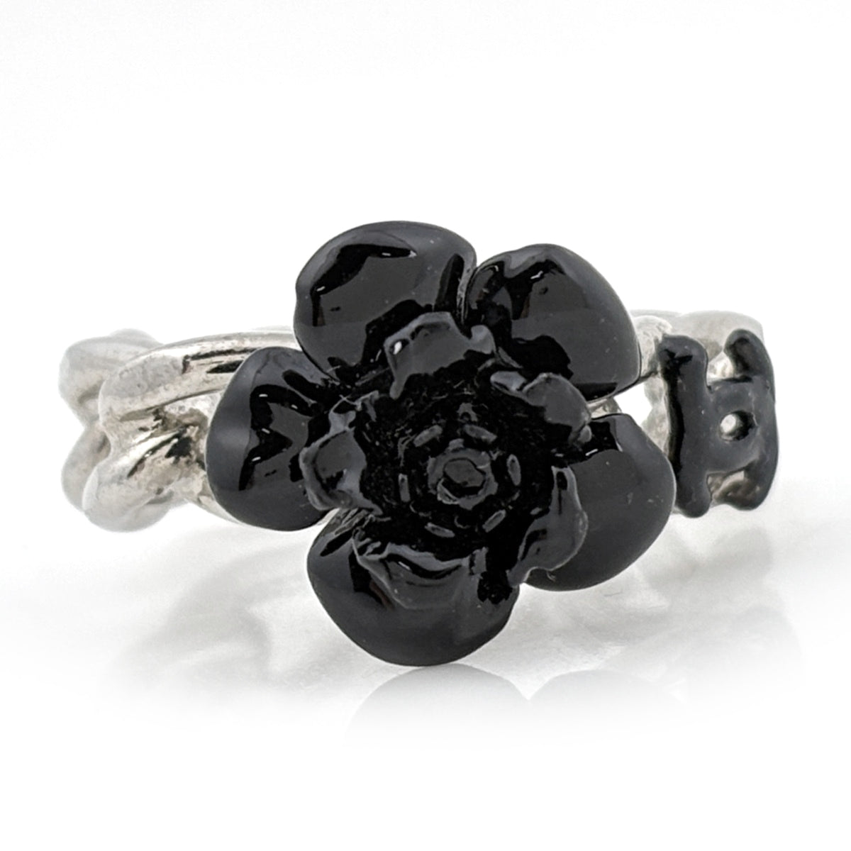 Chanel Silver Black Band Ring (Pre-Owned)