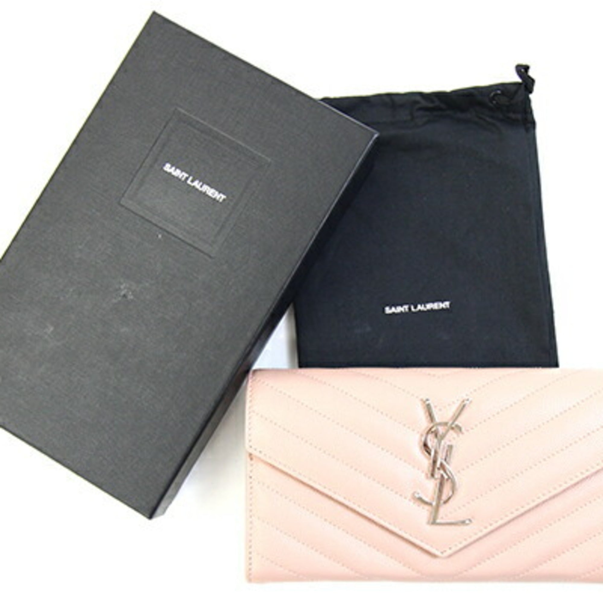 Saint Laurent Light Pink Leather Long Wallet (Bi-Fold) (Pre-Owned)