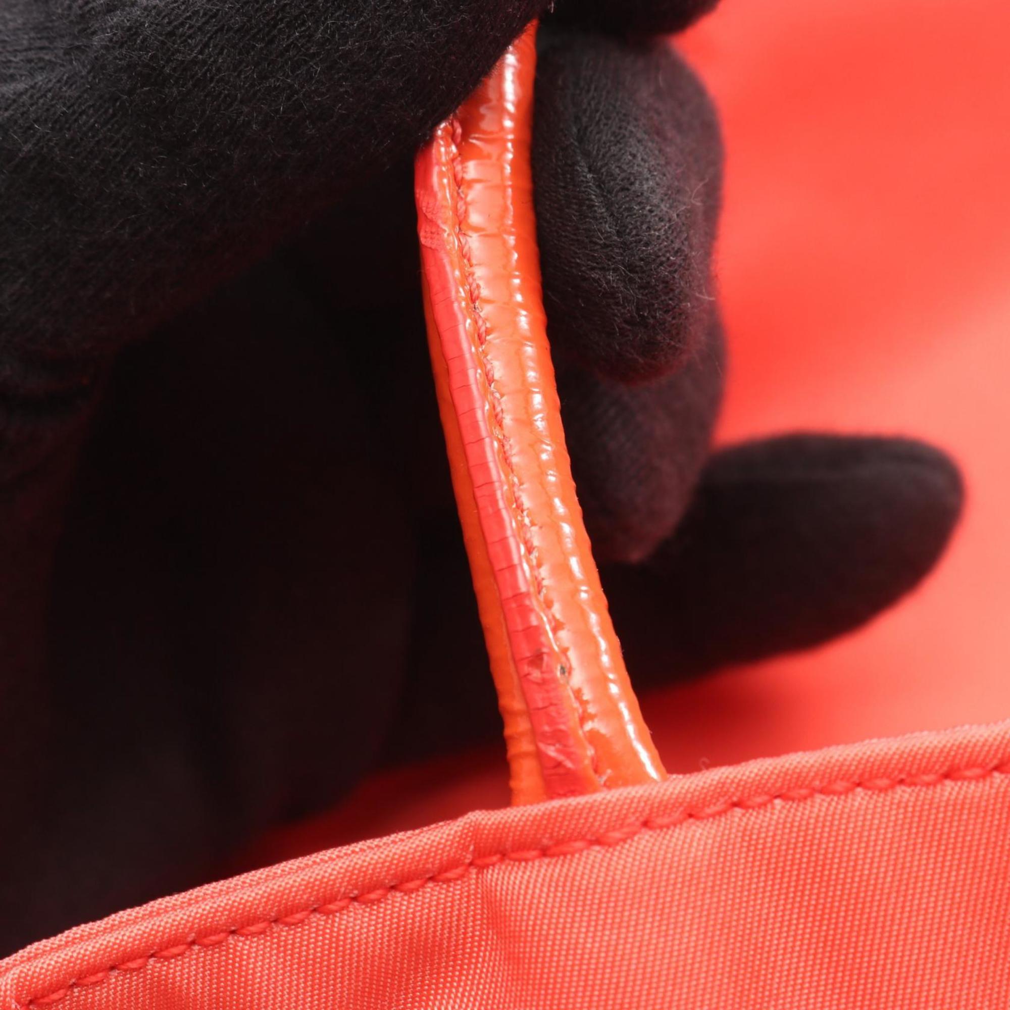 Prada Orange Nylon Patent Leather Handbag Tote Bag (Pre-Owned)