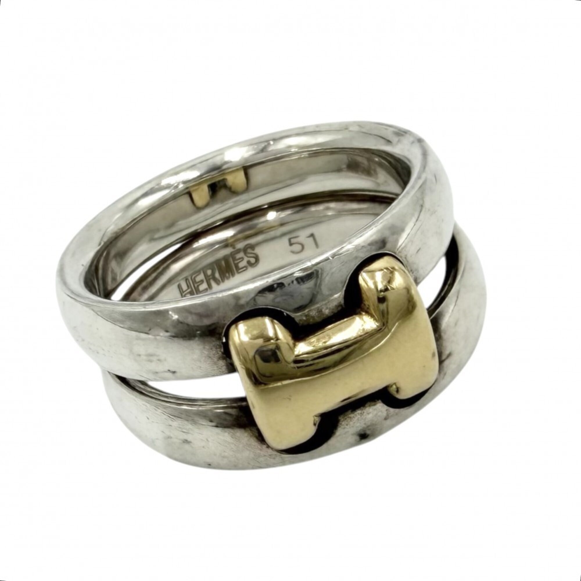 Hermes Gold (18K) Silver 925 Band Ring (Pre-Owned)