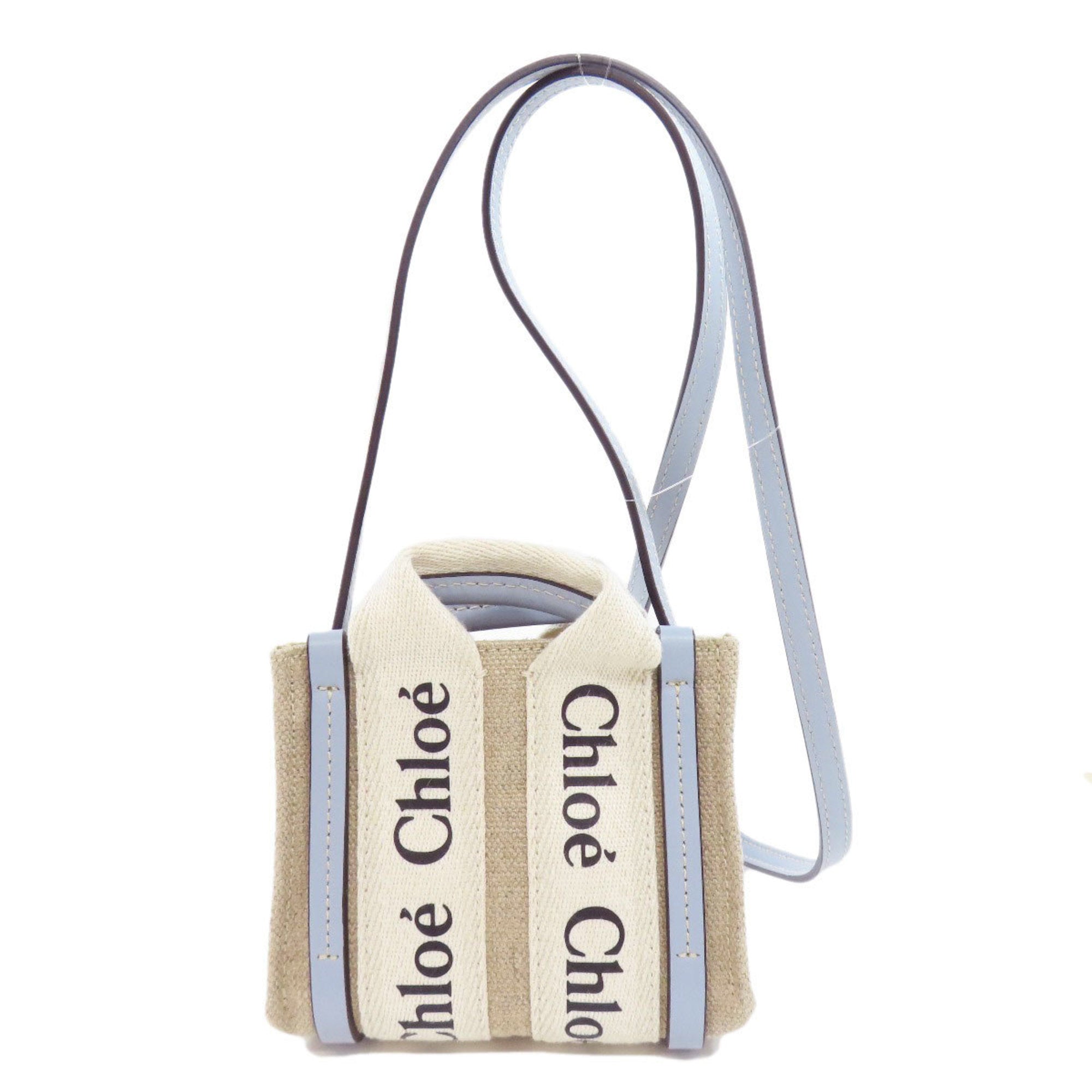 Chloé Beige Light Blue Canvas Handbag (Pre-Owned)