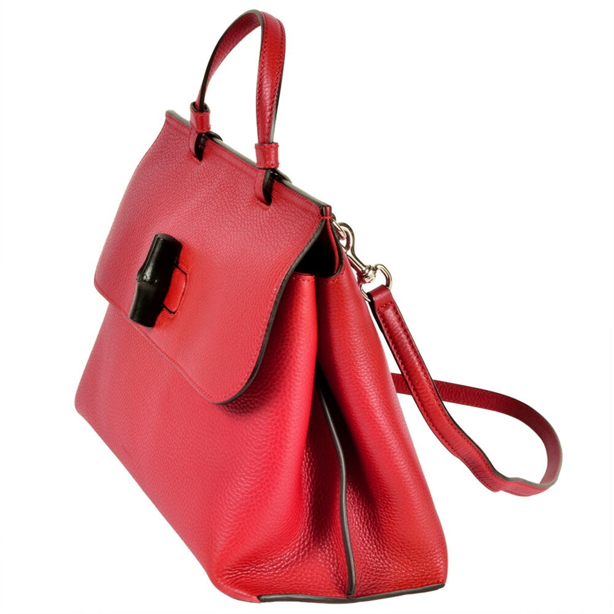 Gucci Daily Red Color Leather Bamboo Handbag (Pre-Owned)