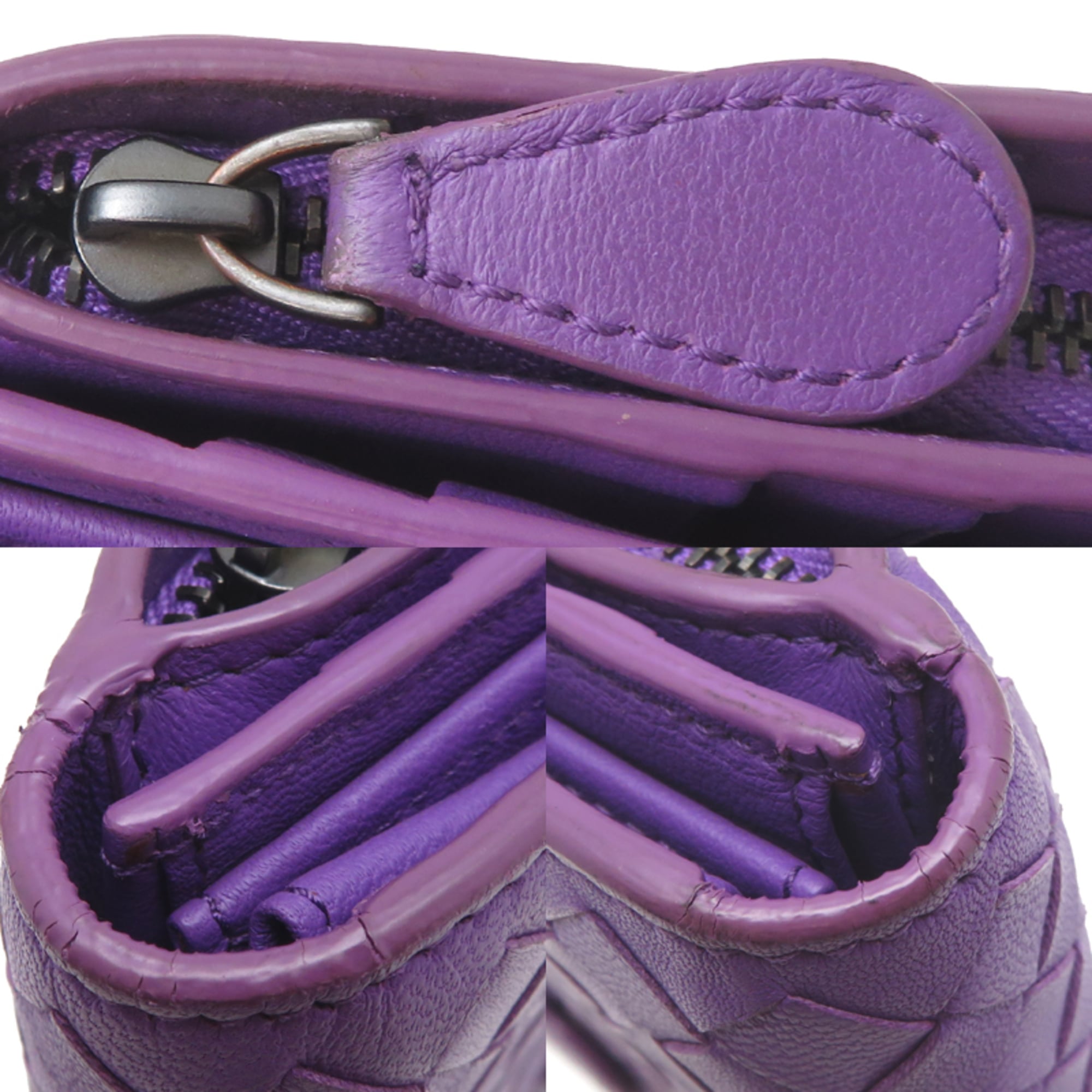 Bottega Veneta Purple Leather Long Wallet (Bi-Fold) (Pre-Owned)
