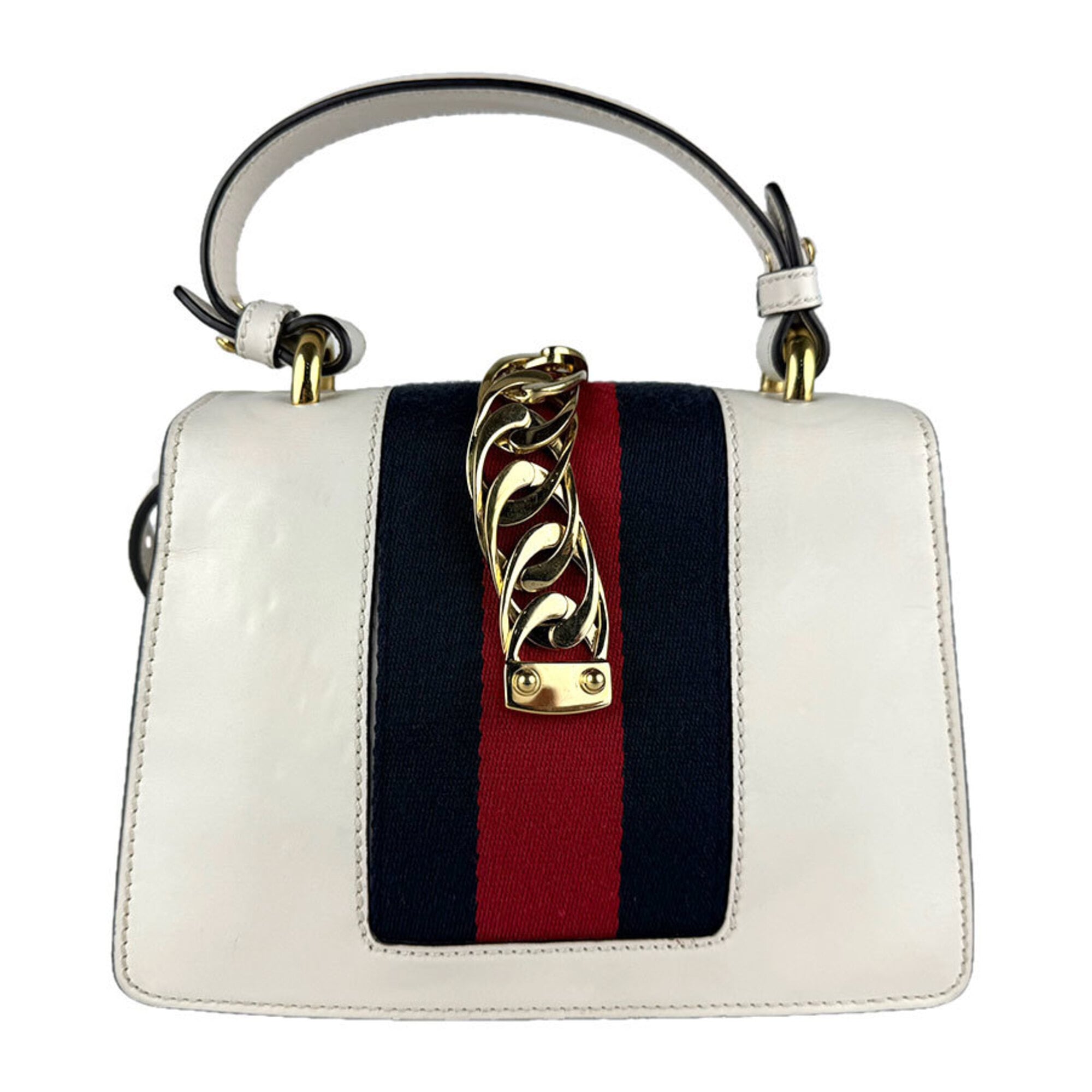 Gucci Navy Red Color White Leather Shoulder Bag (Pre-Owned)