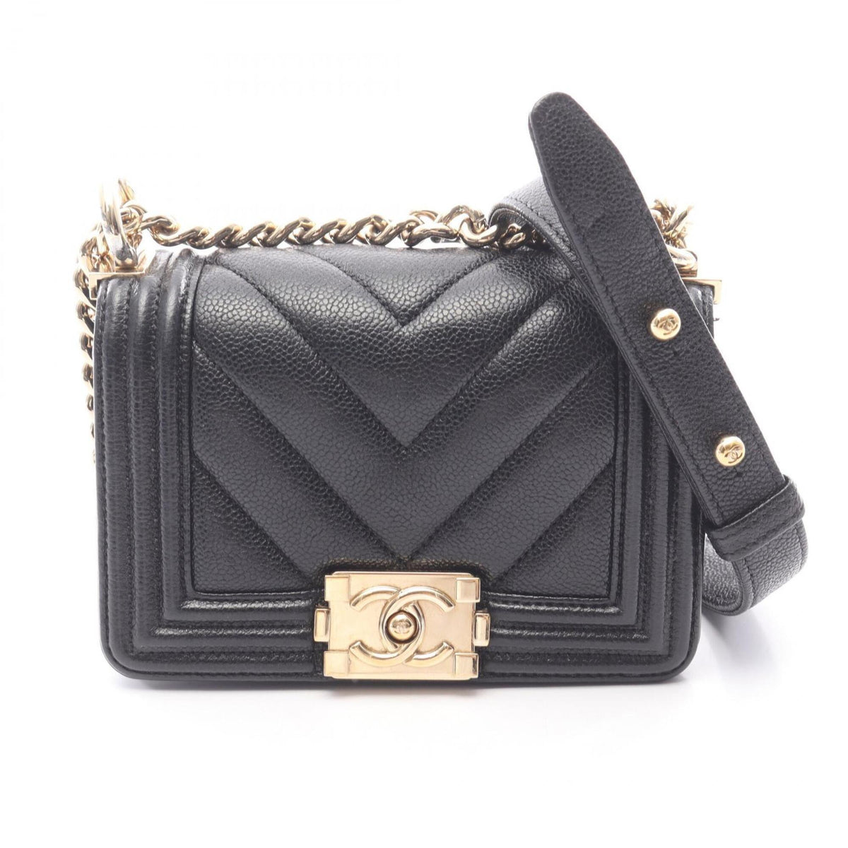 Chanel Black Grained Calfskin Handbag Shoulder Bag (Pre-Owned)