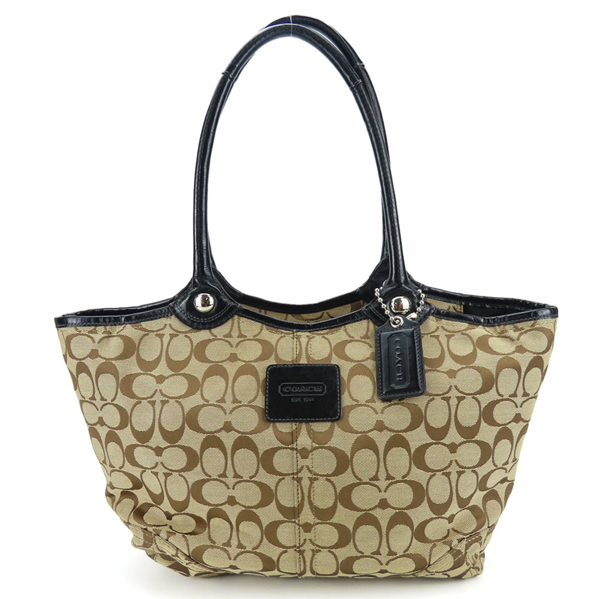 Coach Beige Black Canvas Patent Leather Tote Bag (Pre-Owned)
