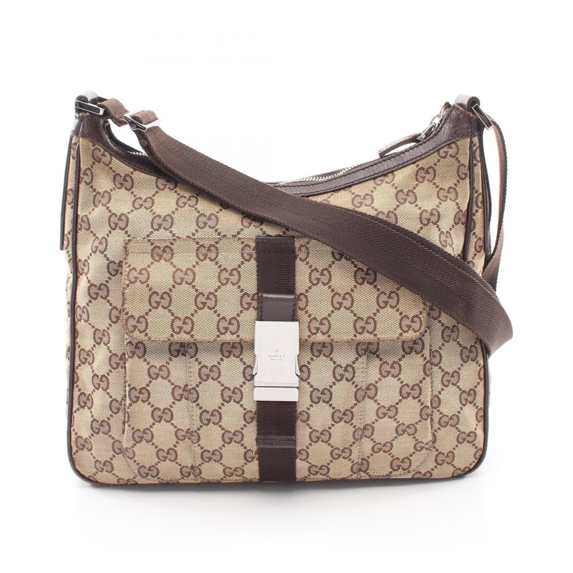 Gucci Beige Brown Canvas Leather Handbag Shoulder Bag (Pre-Owned)