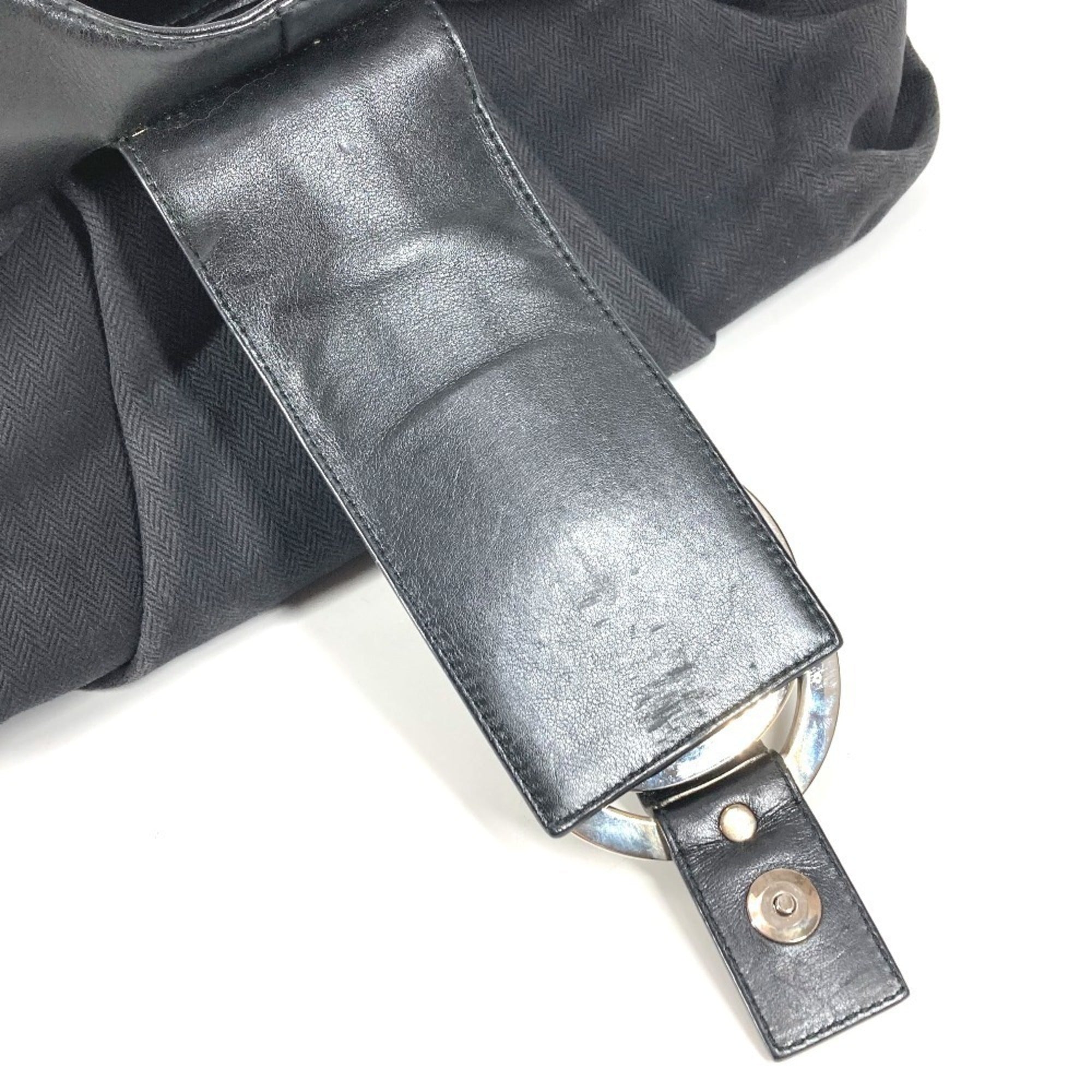 Bvlgari Chandra Black Leather Canvas Shoulder Bag Tote Bag (Pre-Owned)