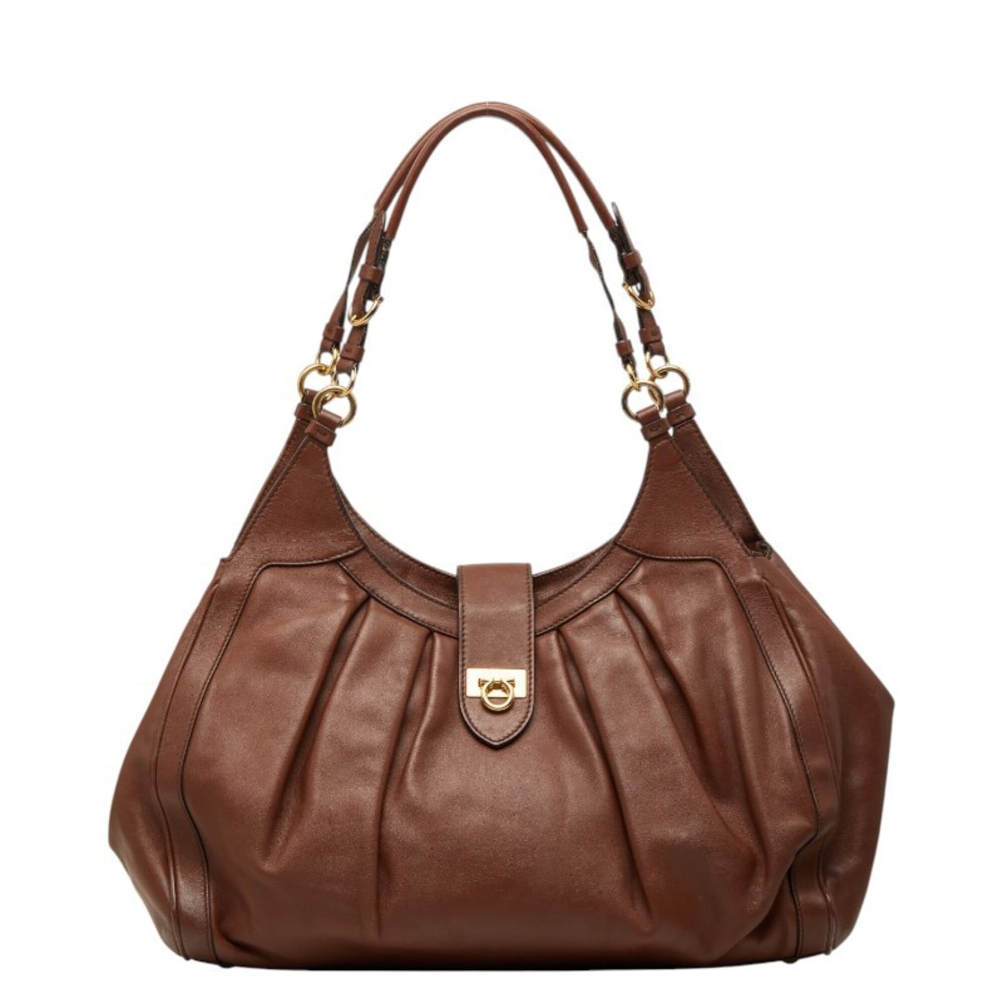 Salvatore Ferragamo Gancini Brown Leather Shoulder Bag Tote Bag (Pre-Owned)