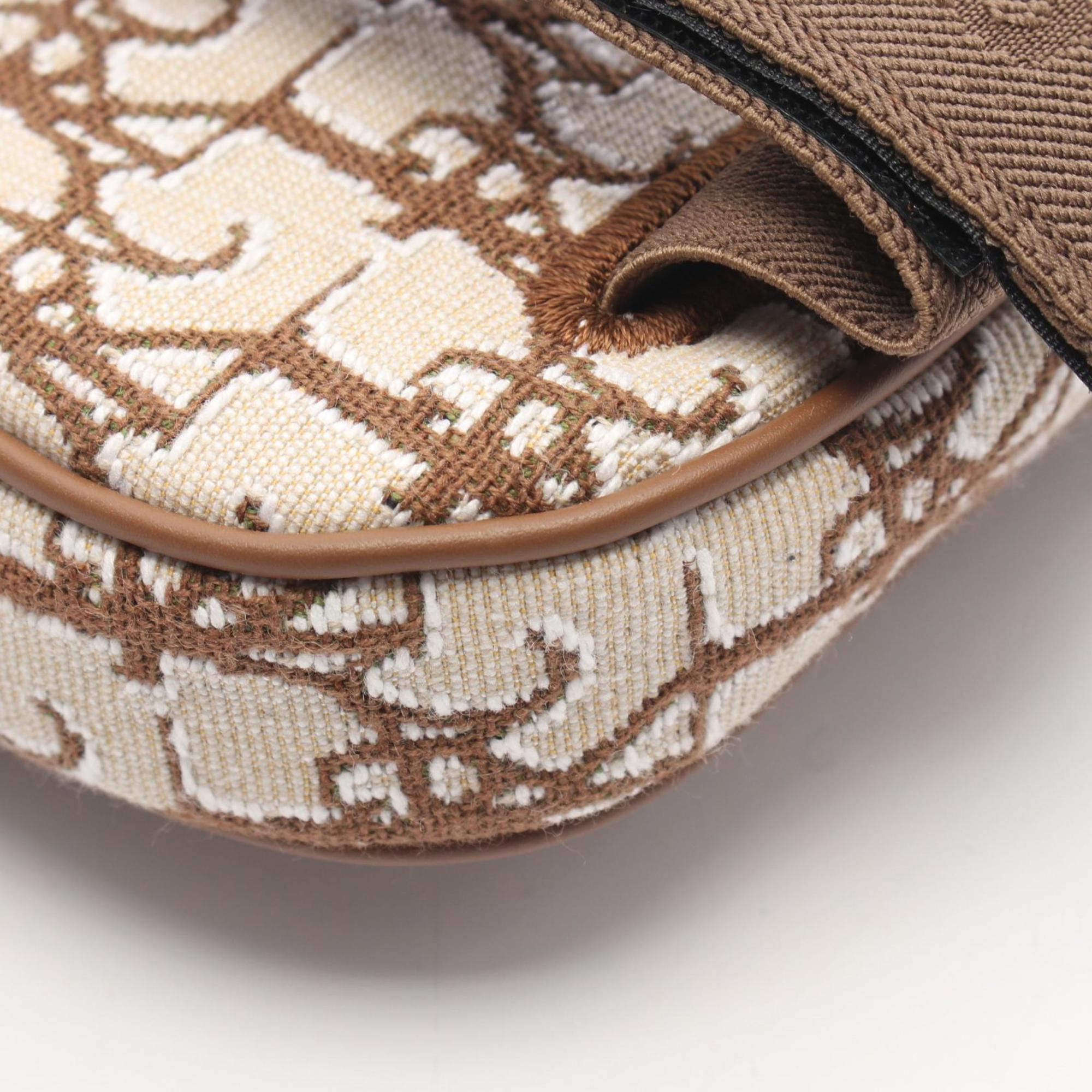 Christian Dior Beige Brown Canvas Handbag Saddle Bag (Pre-Owned)