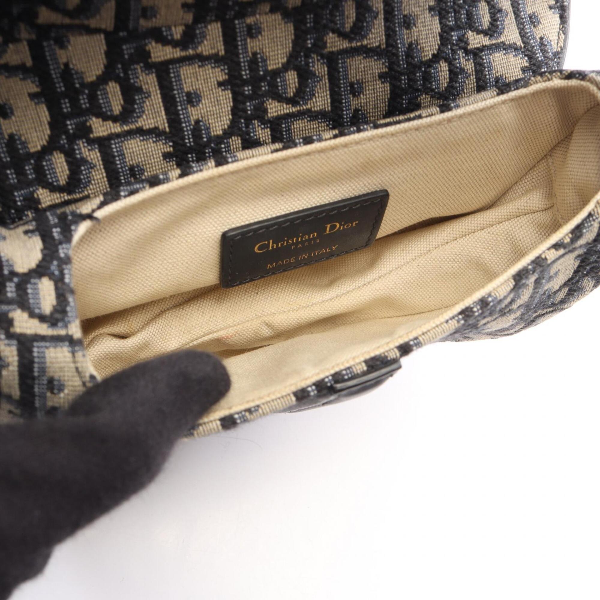 Christian Dior Beige Navy Canvas Leather Handbag Saddle Bag (Pre-Owned)