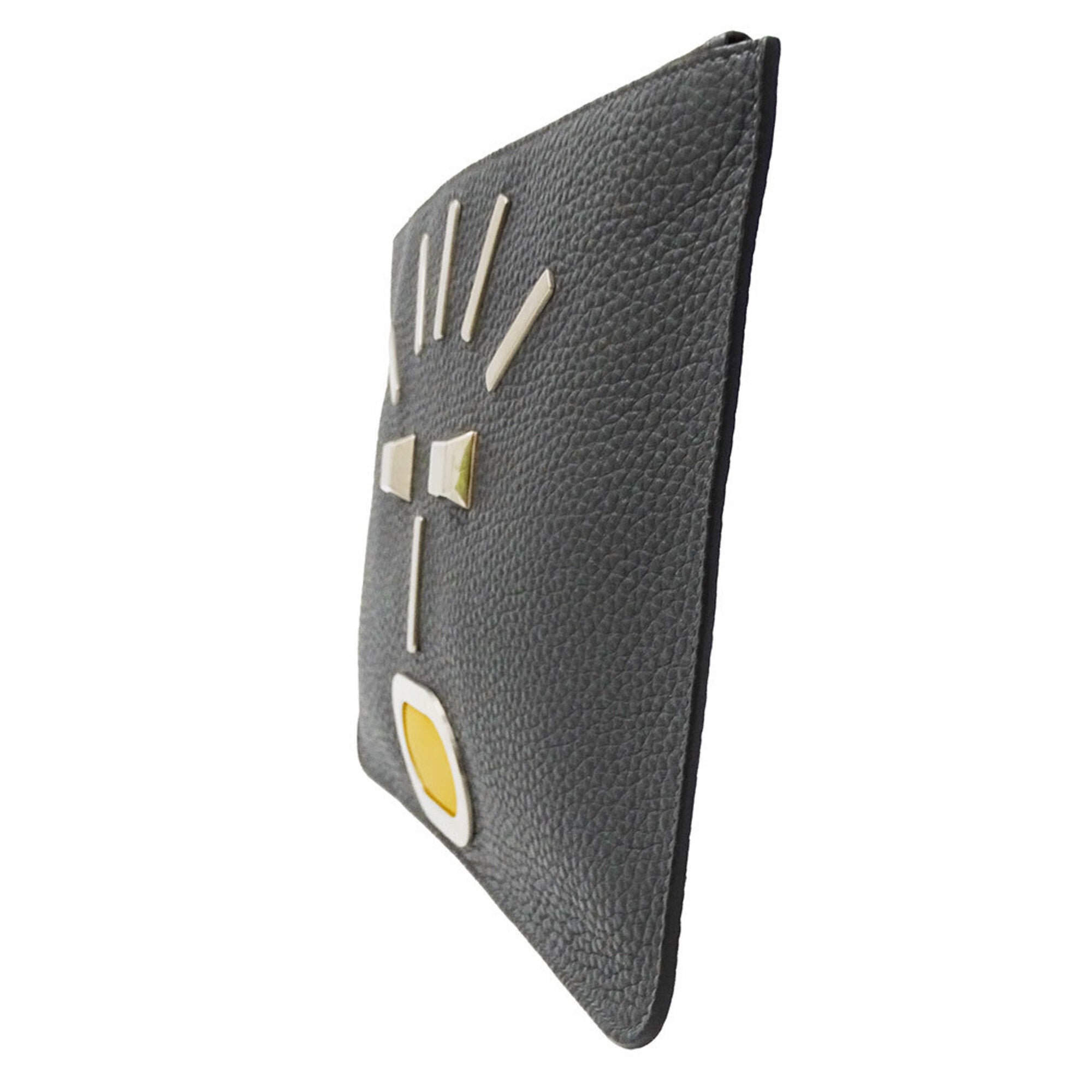 Fendi Charcoal Gray Leather Clutch Bag Handbag (Pre-Owned)