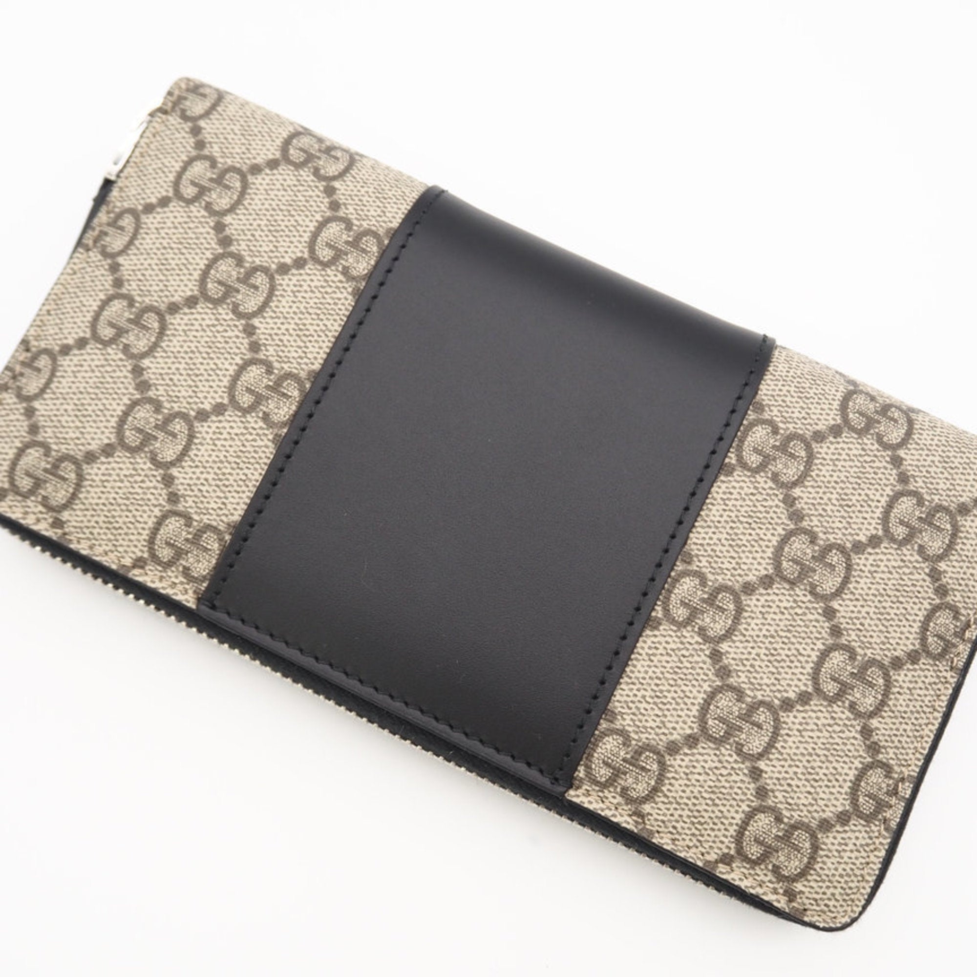Gucci Beige Black Leather Long Wallet (Bi-Fold) (Pre-Owned)