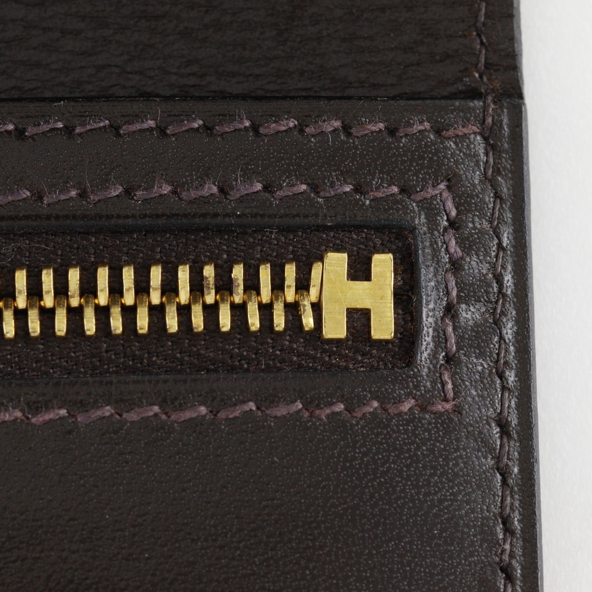 Hermes Brown Box Calf Leather Long Wallet (Bi-Fold) (Pre-Owned)