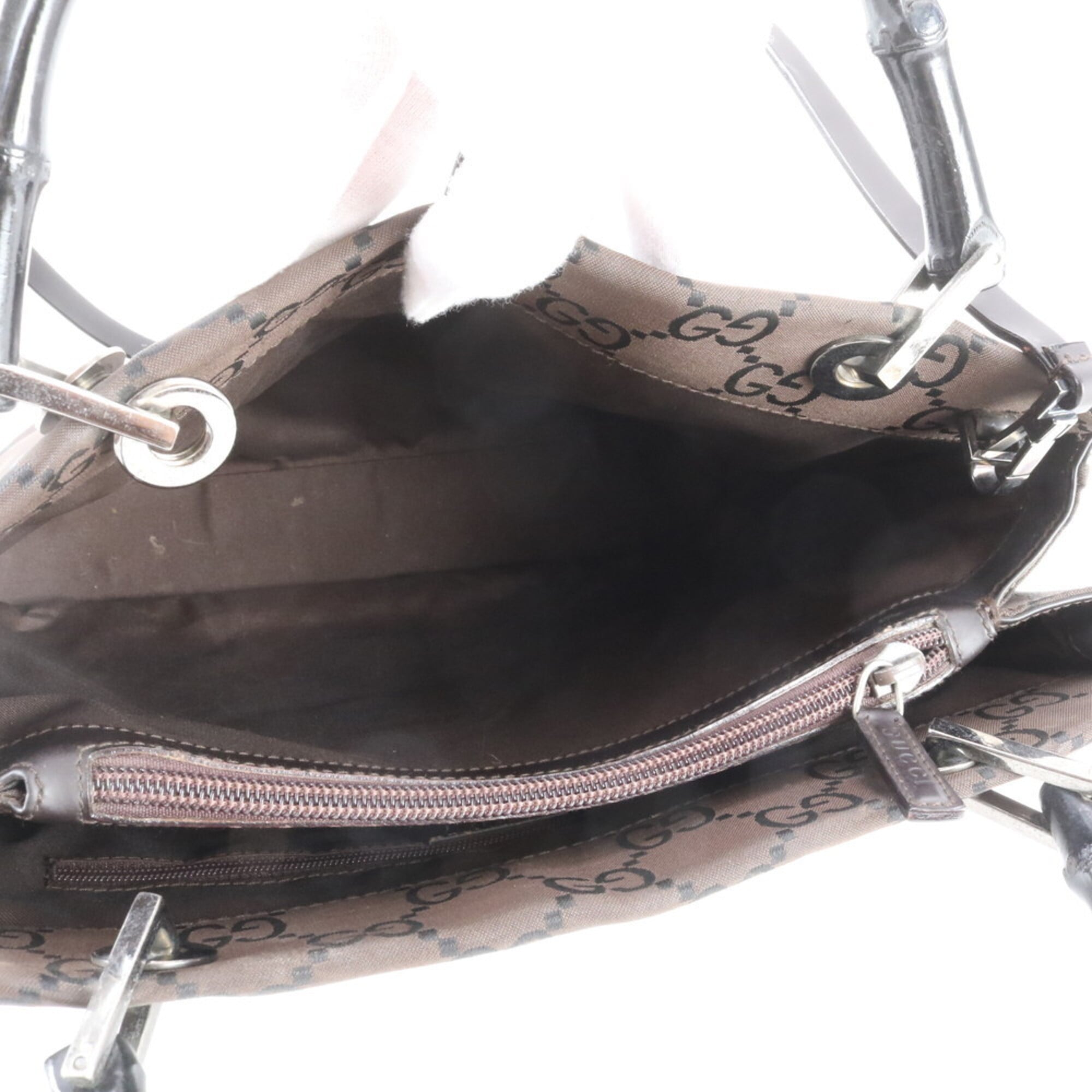 Gucci Bamboo Black Dark Brown Leather Nylon Handbag Shoulder Bag (Pre-Owned)