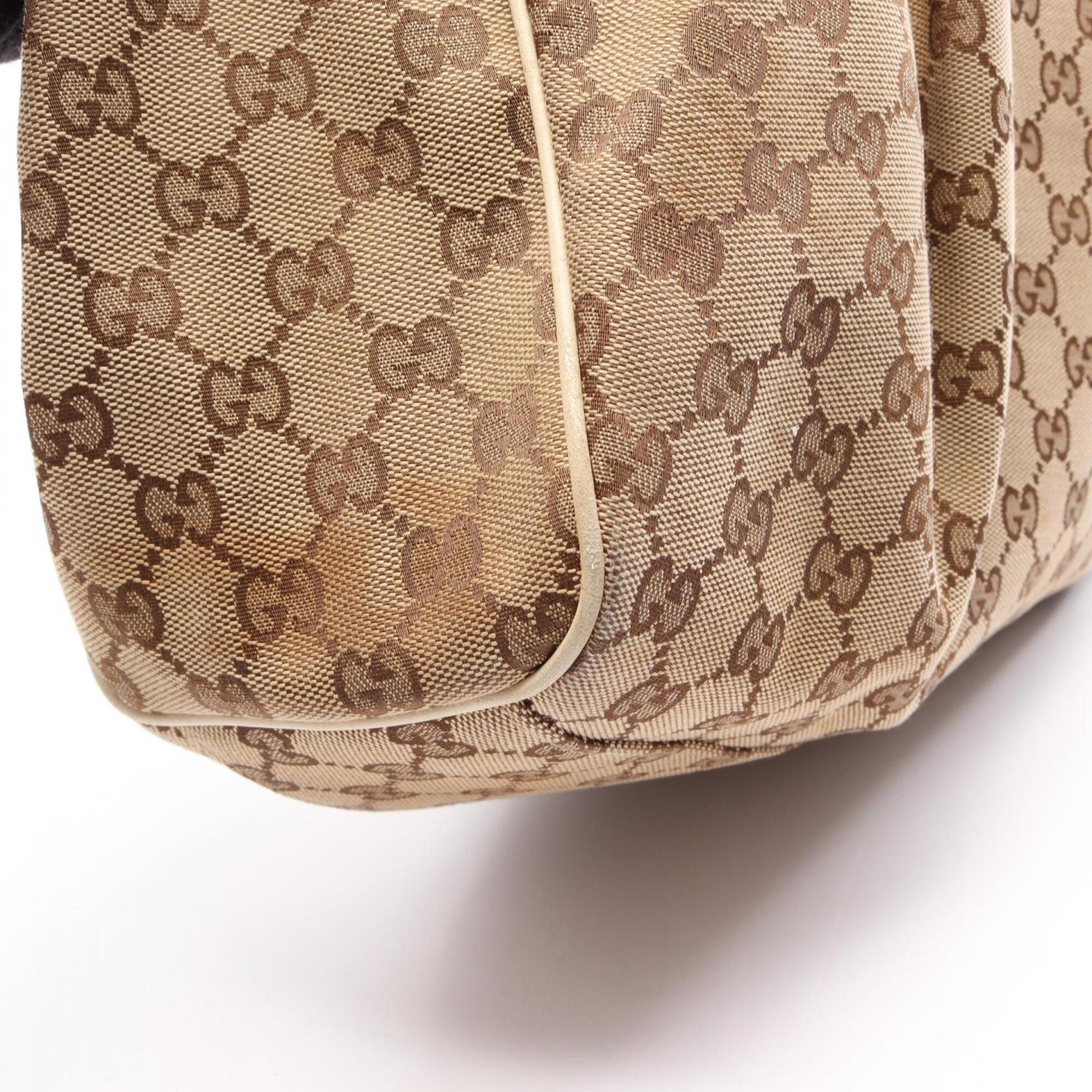 Gucci Beige White Canvas Leather Handbag Tote Bag (Pre-Owned)