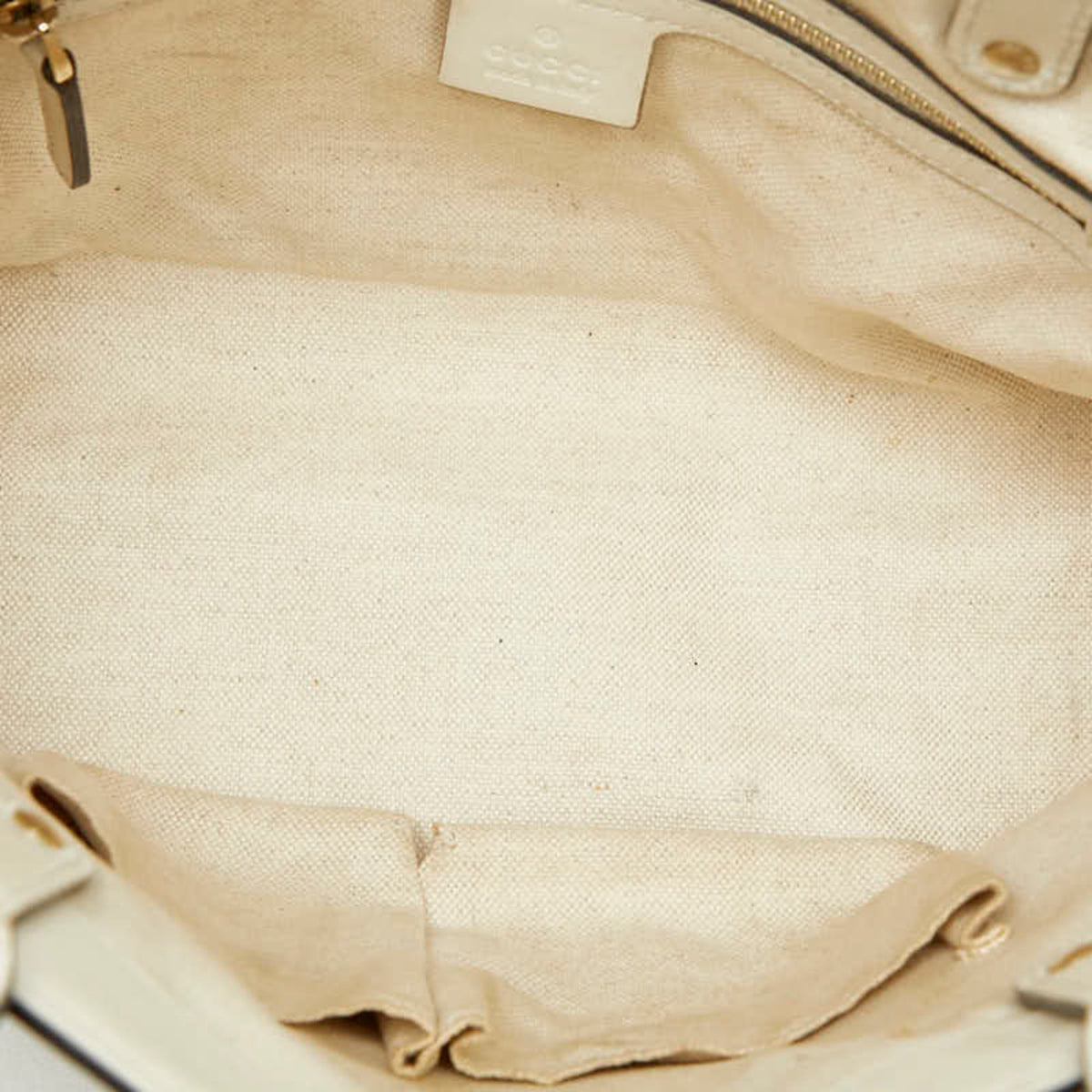 Gucci Beige White Canvas Leather Shoulder Bag Tote Bag (Pre-Owned)