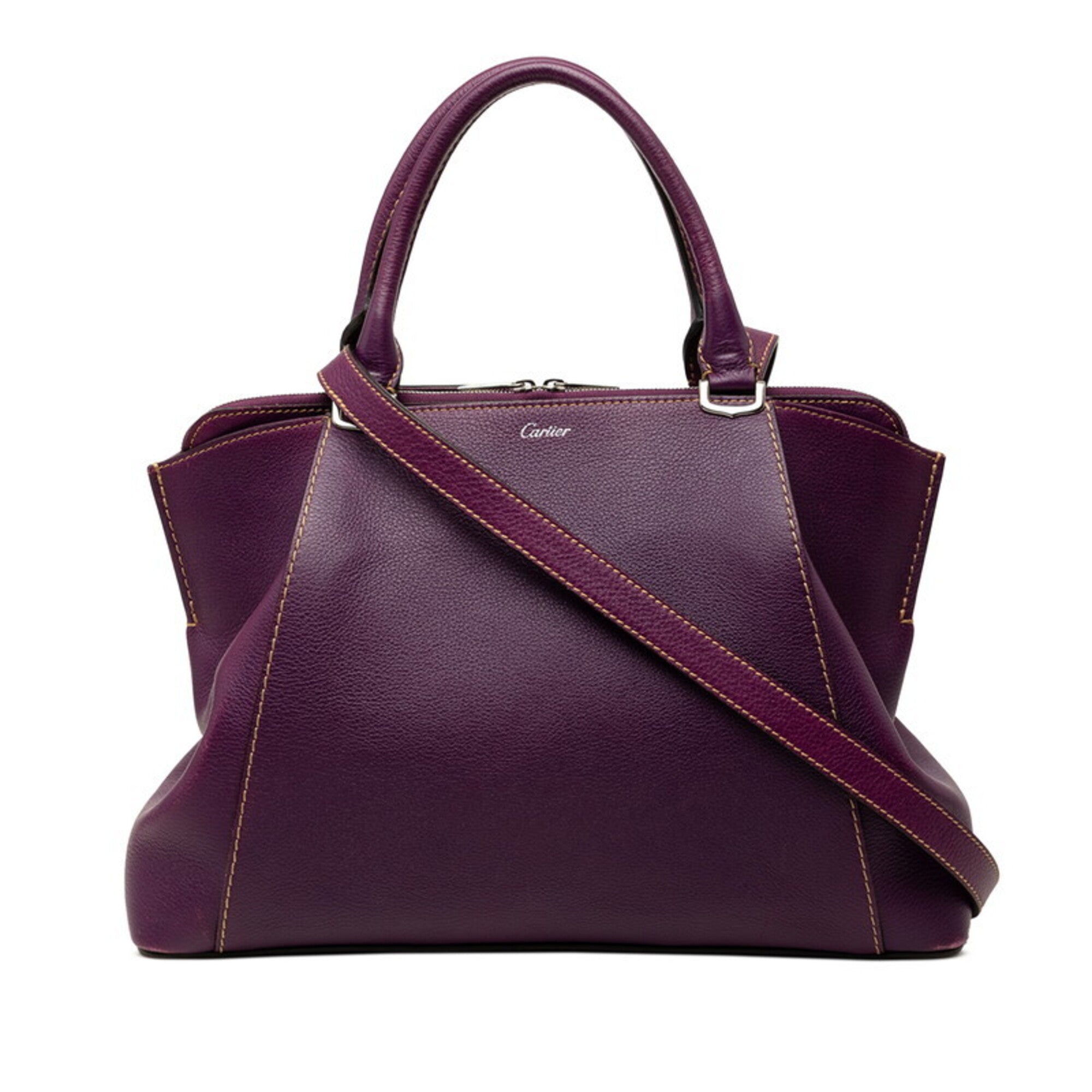 Cartier Purple Leather Handbag Shoulder Bag (Pre-Owned)