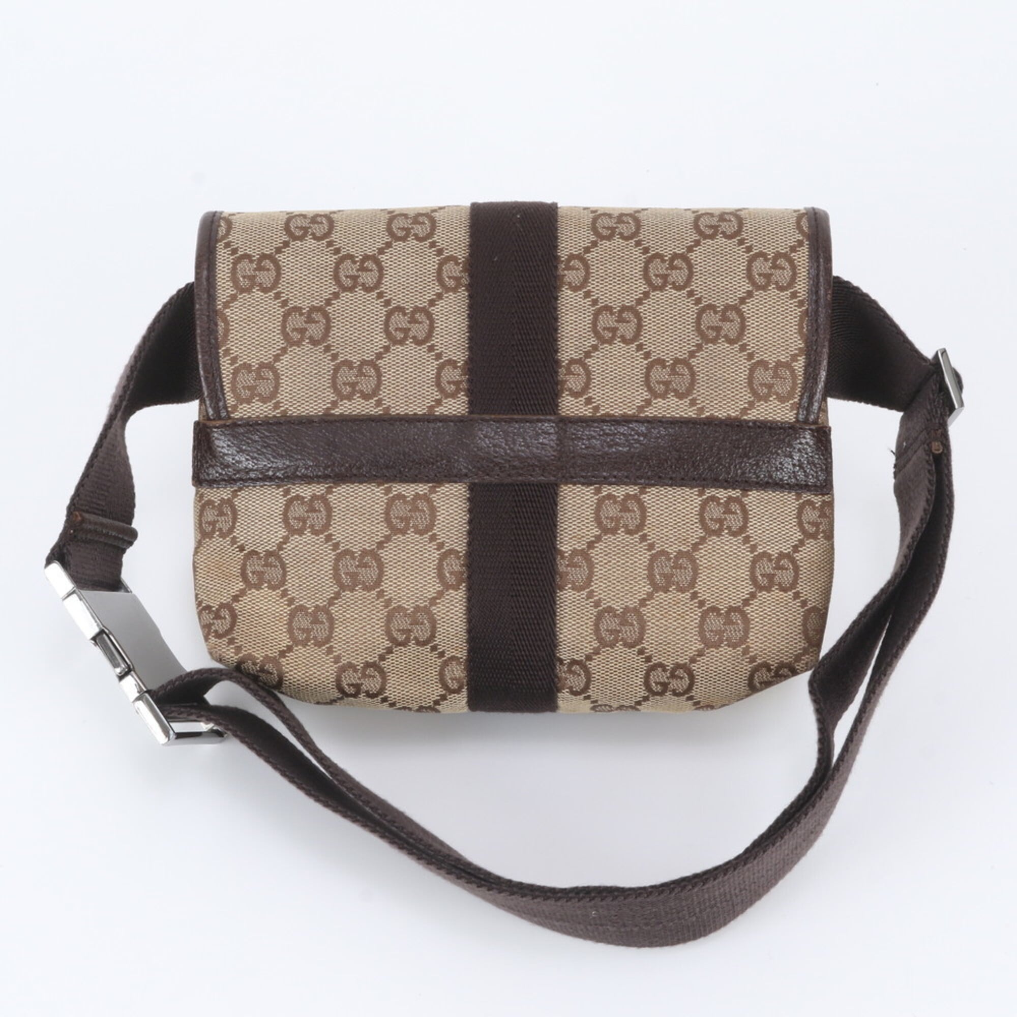 Gucci Brown Leather Canvas Pouch Shoulder Bag Sling Bag (Pre-Owned)