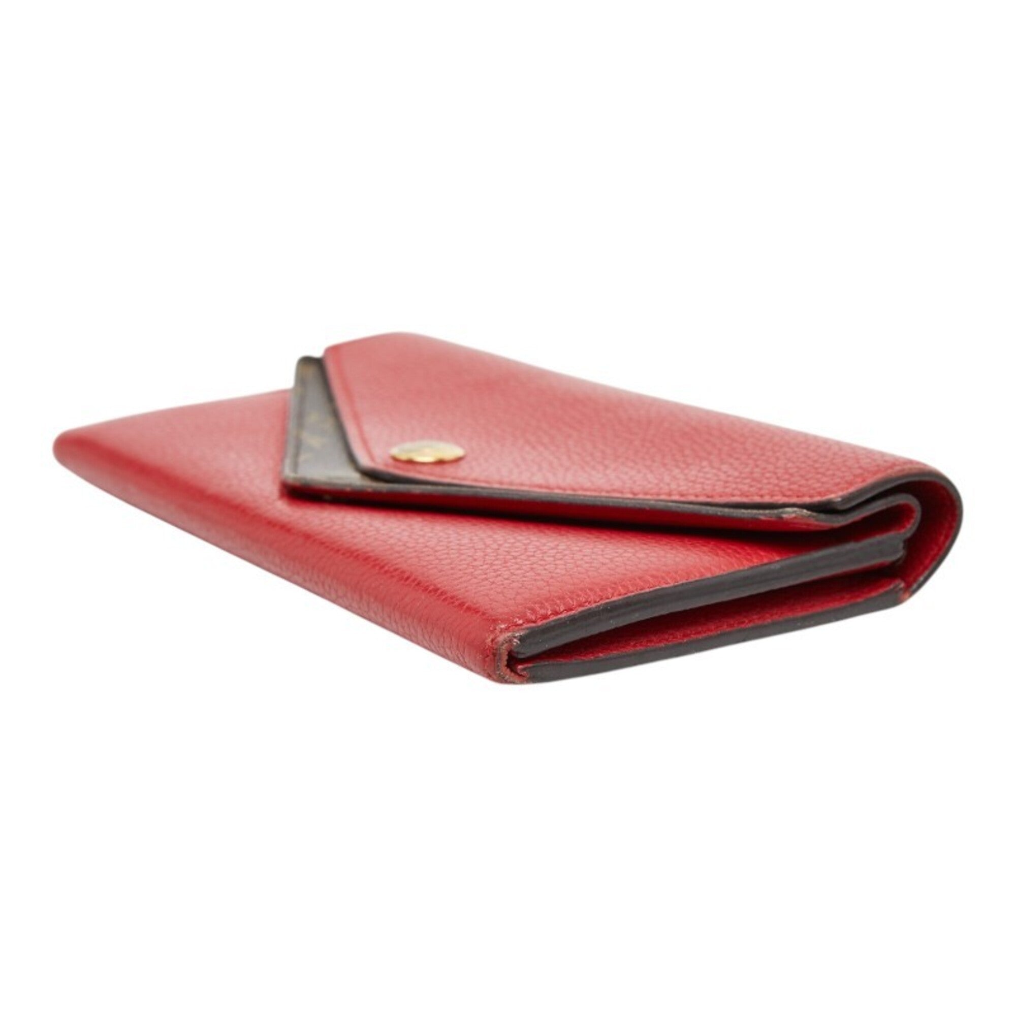 Louis Vuitton Red Brown Leather Pvc Long Wallet (Bi-Fold) (Pre-Owned)