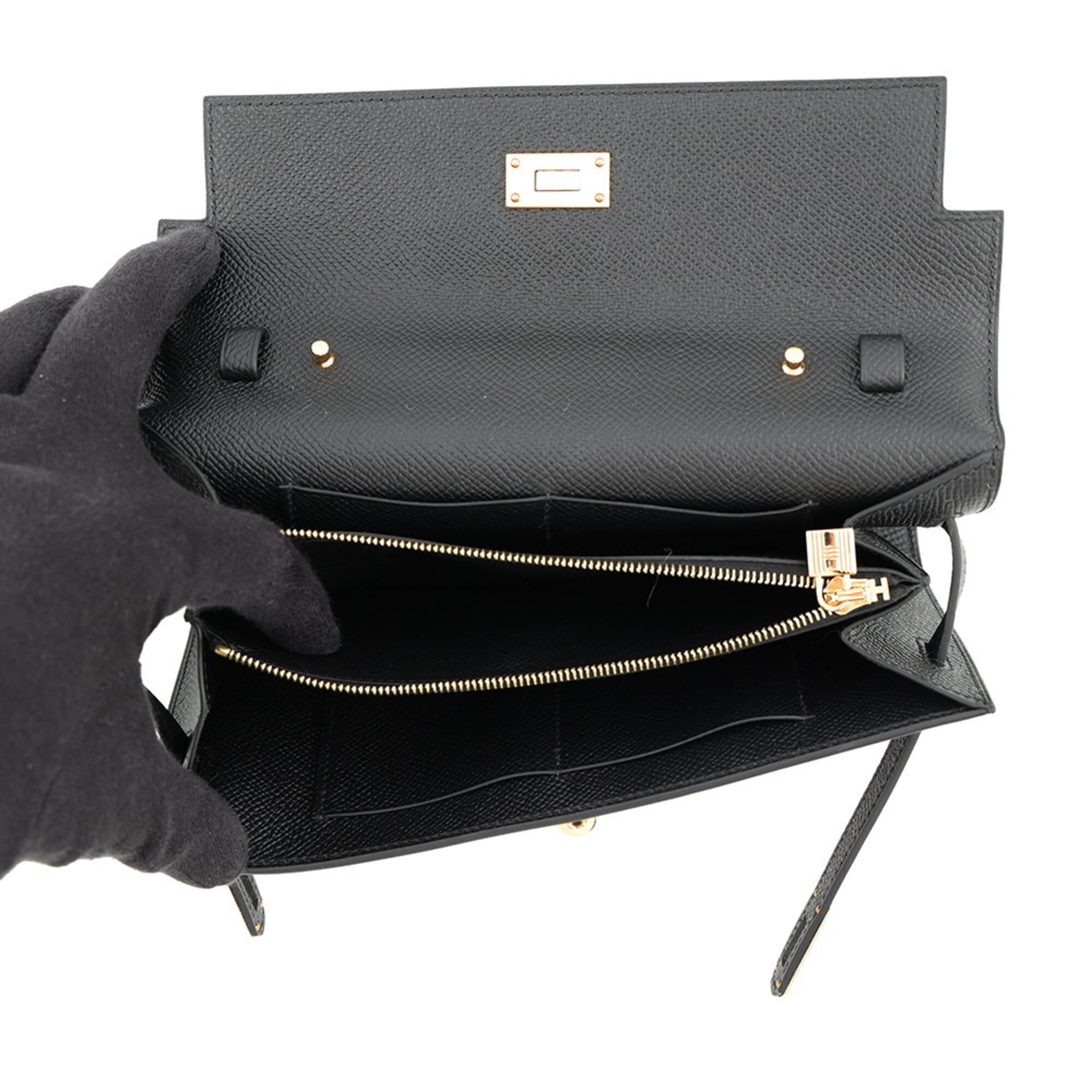 Hermes Kelly Black Epsom Leather Long Wallet (Bi-Fold) (Pre-Owned)
