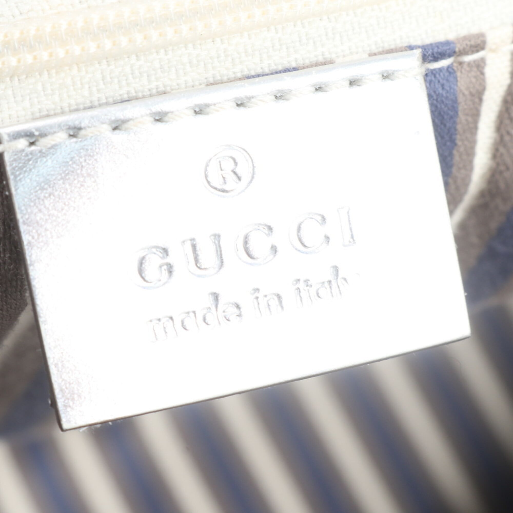 Gucci Silver Leather Canvas Handbag Shoulder Bag Tote Bag (Pre-Owned)