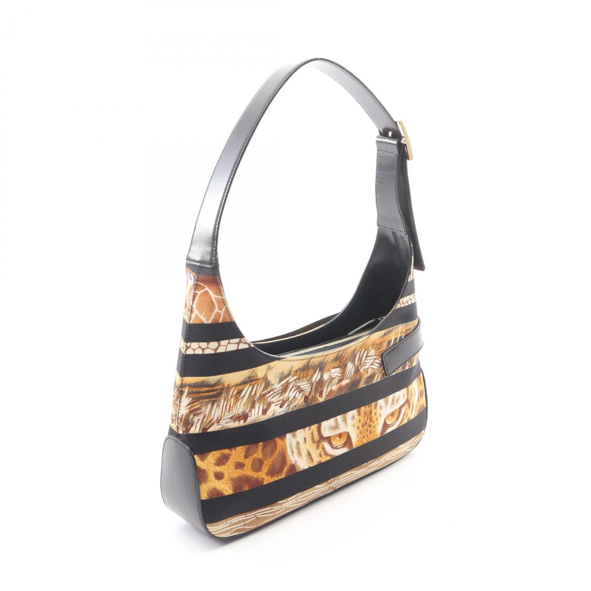 Salvatore Ferragamo Black Brown Canvas Leather Handbag Shoulder Bag (Pre-Owned)