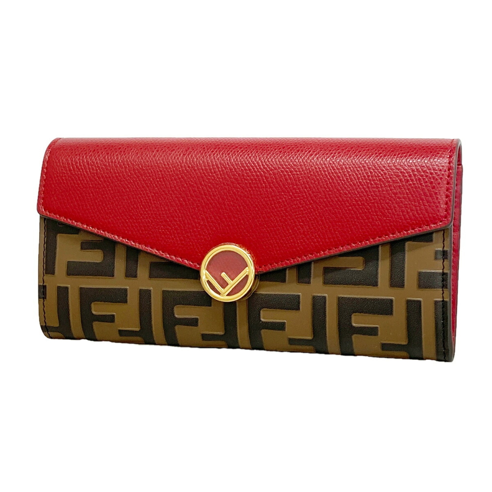 Fendi Brown Red Color Leather Long Wallet (Bi-Fold) (Pre-Owned)