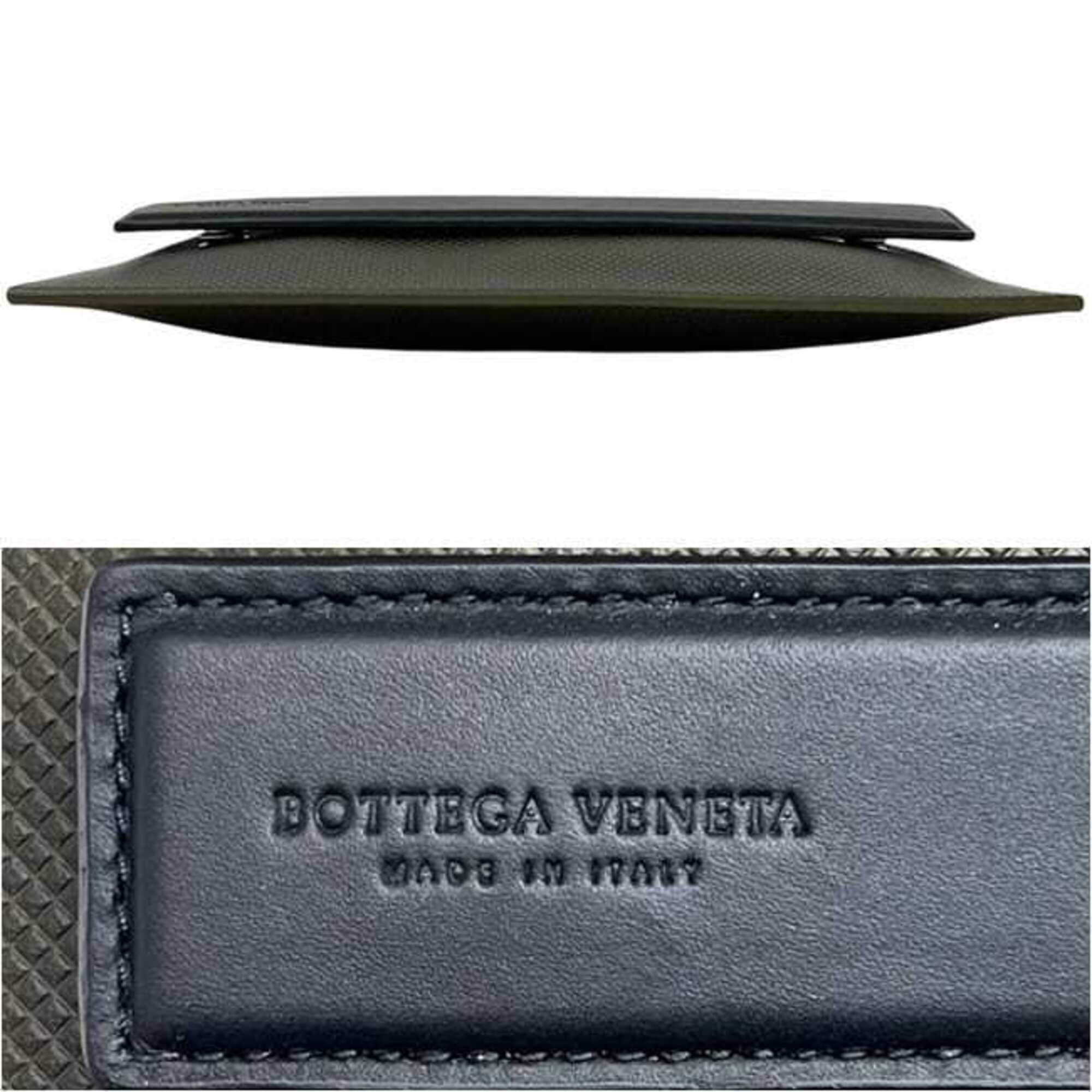 Bottega Veneta Black Green Khaki Leather Clutch Bag (Pre-Owned)