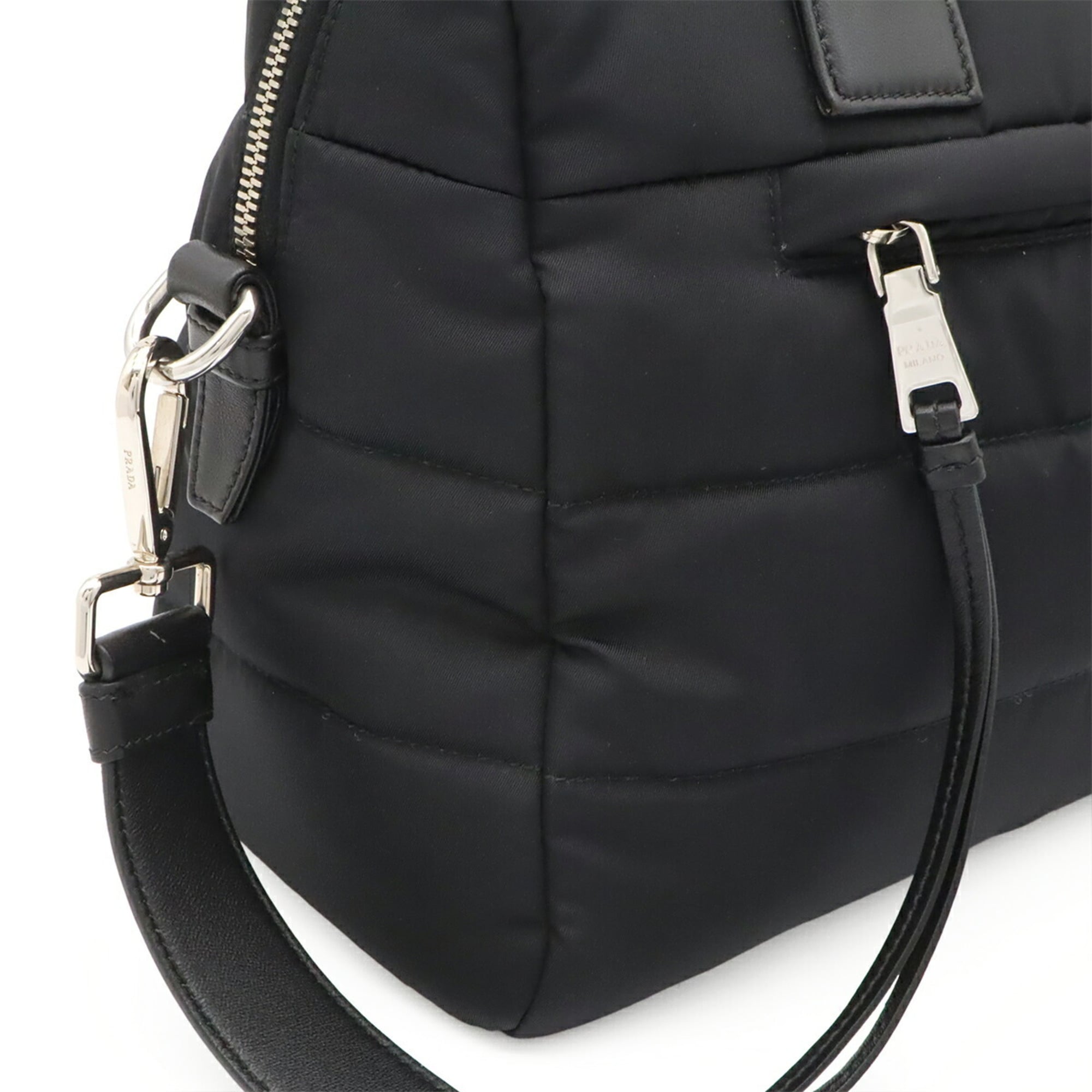 Prada Black Nero Nylon Leather Boston Bag Handbag Shoulder Bag (Pre-Owned)