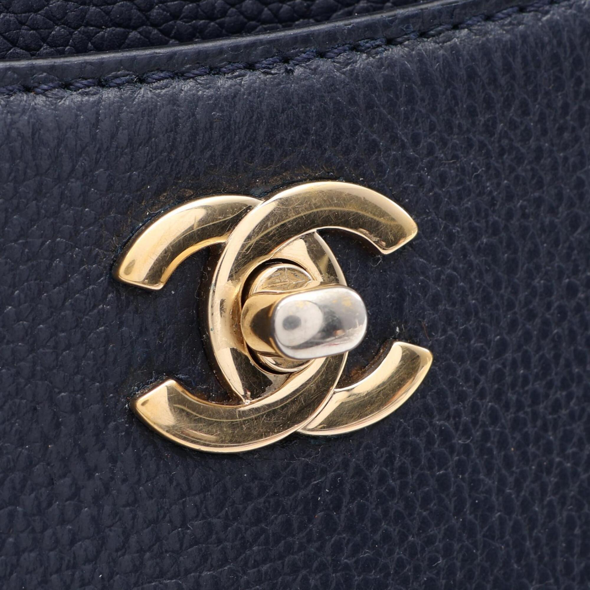 Chanel Navy Leather Handbag Tote Bag (Pre-Owned)