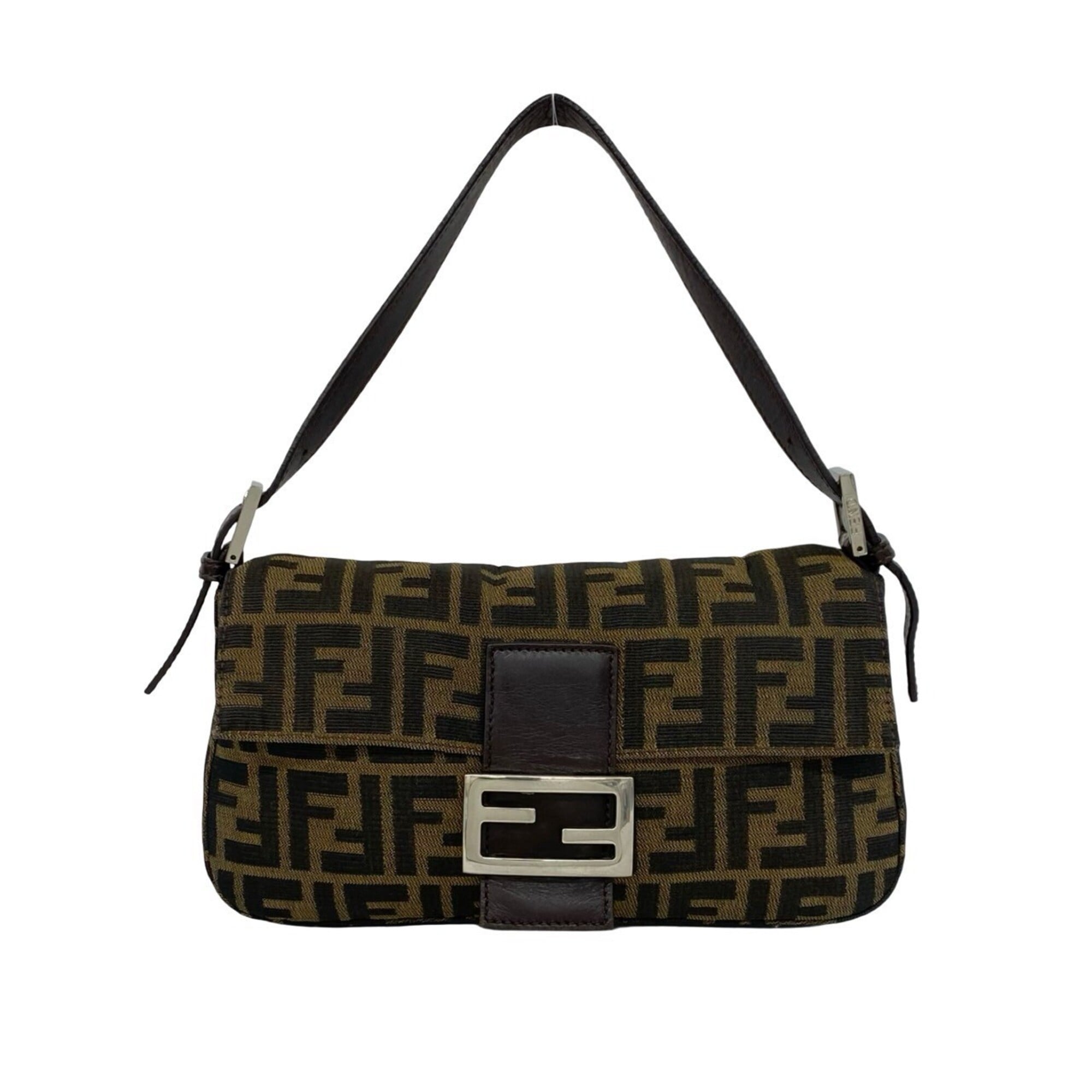 Fendi Black Brown Canvas Leather Handbag (Pre-Owned)