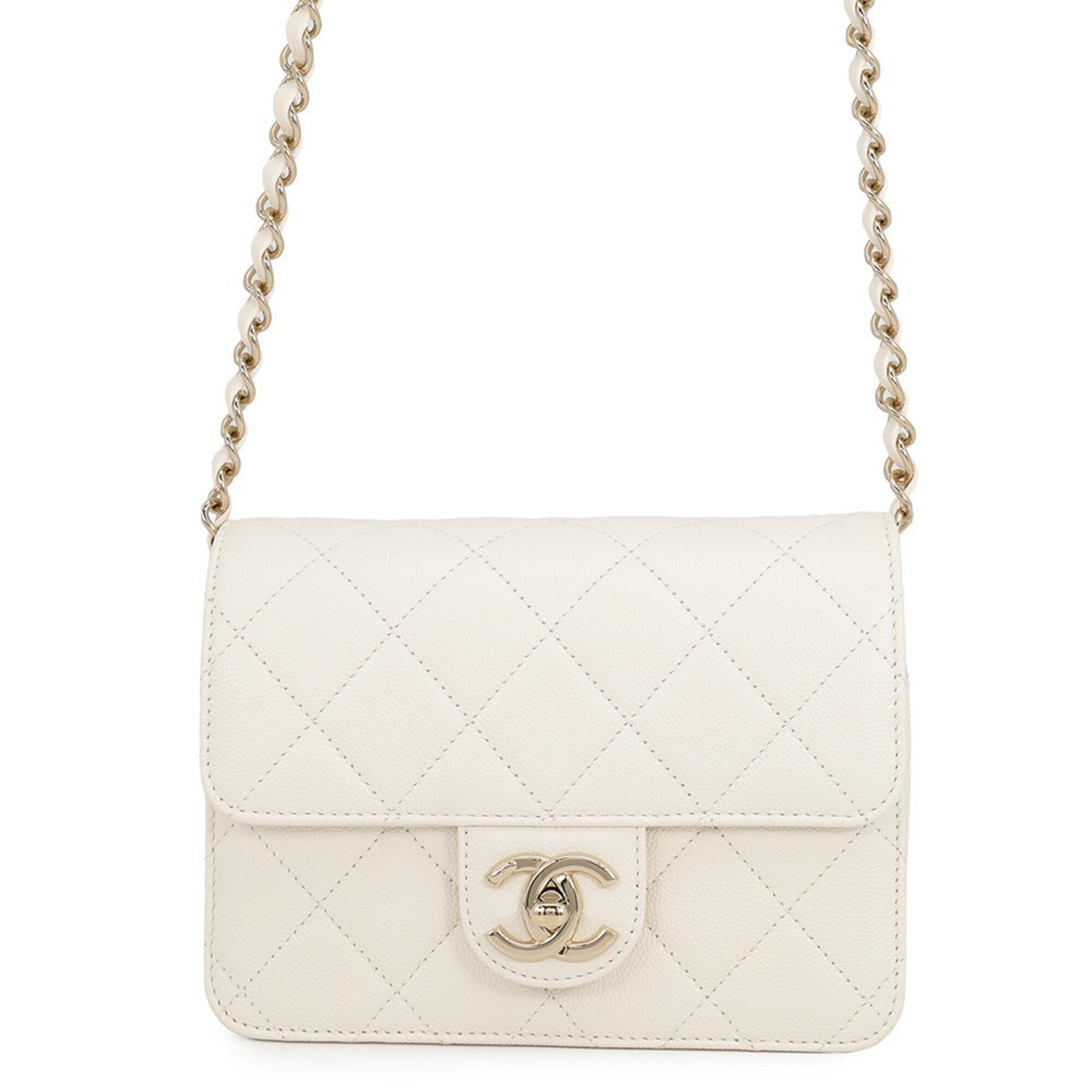 Chanel Matelasse White Grained Calfskin Handbag Shoulder Bag (Pre-Owned)