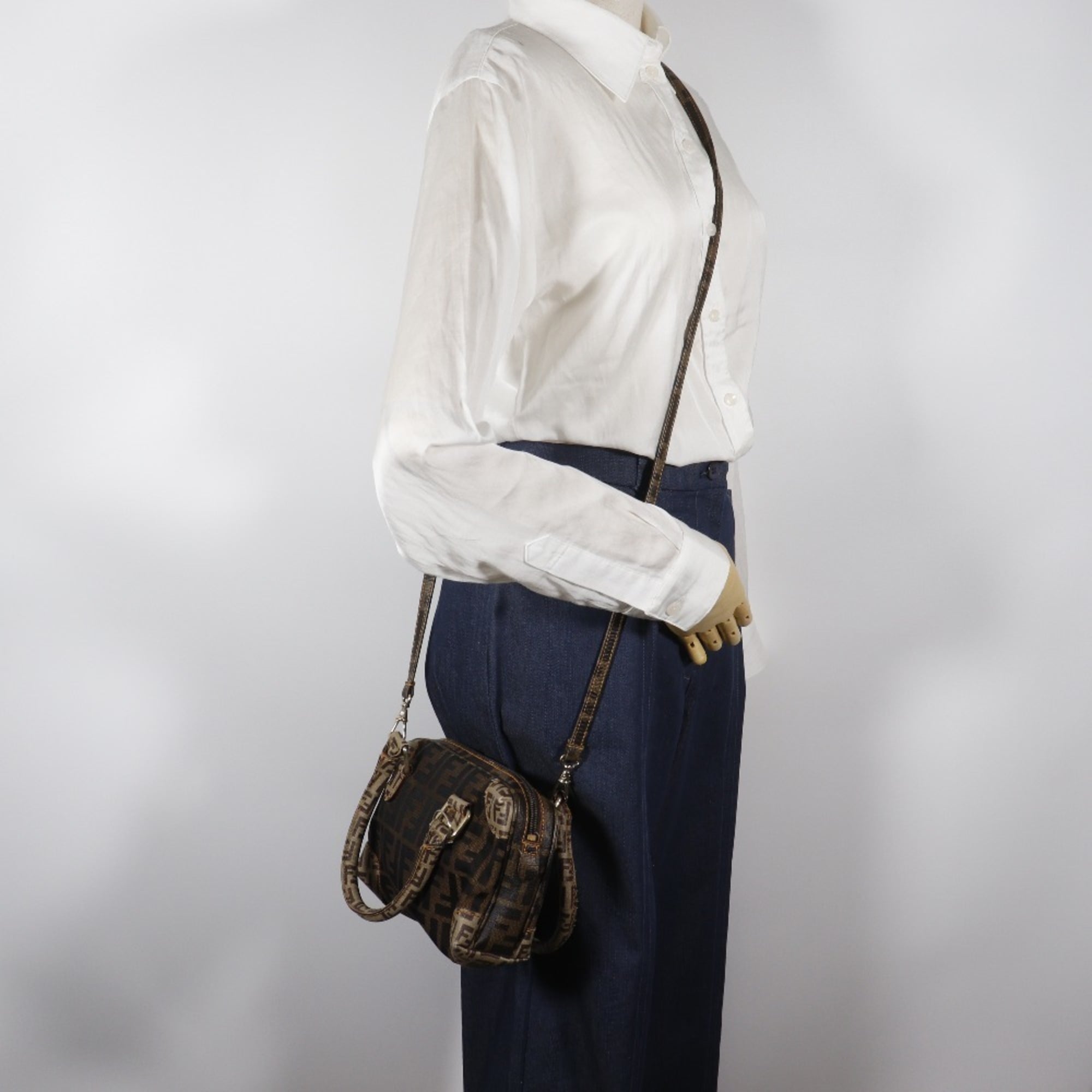 Fendi Brown Nylon Canvas Pvc Boston Bag Handbag Shoulder Bag (Pre-Owned)