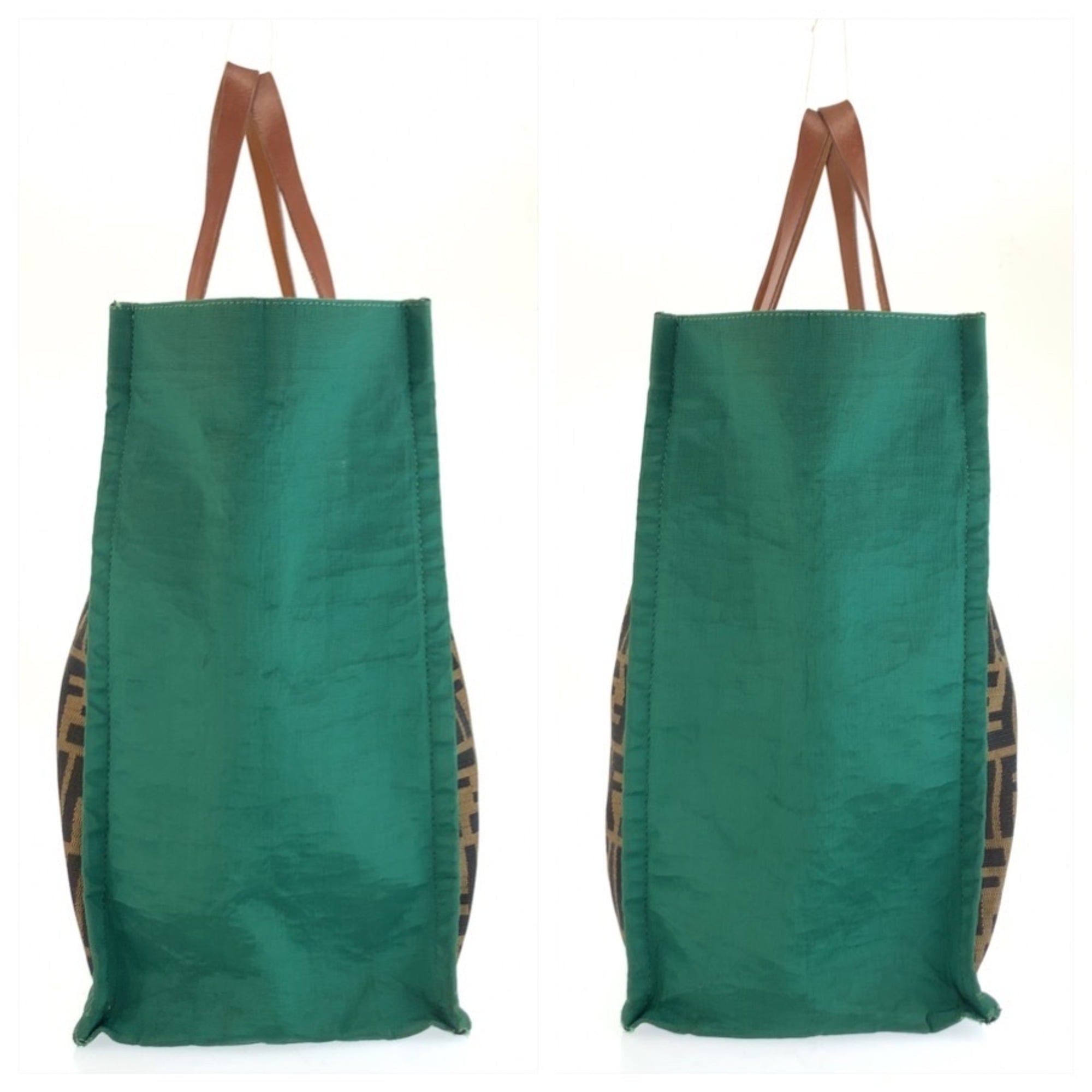 Fendi Brown Green Canvas Leather Handbag Tote Bag (Pre-Owned)