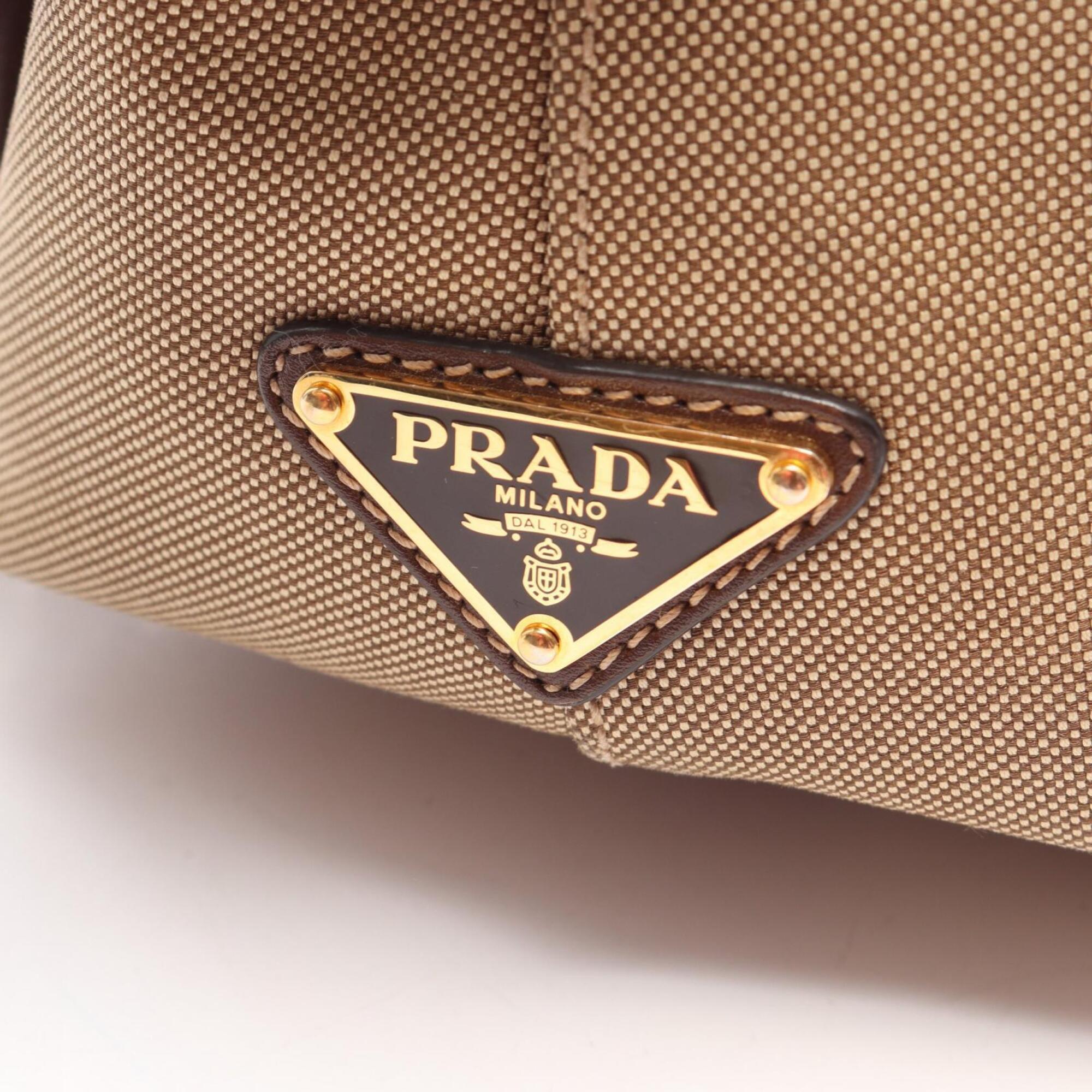 Prada Beige Brown Canvas Leather Handbag (Pre-Owned)