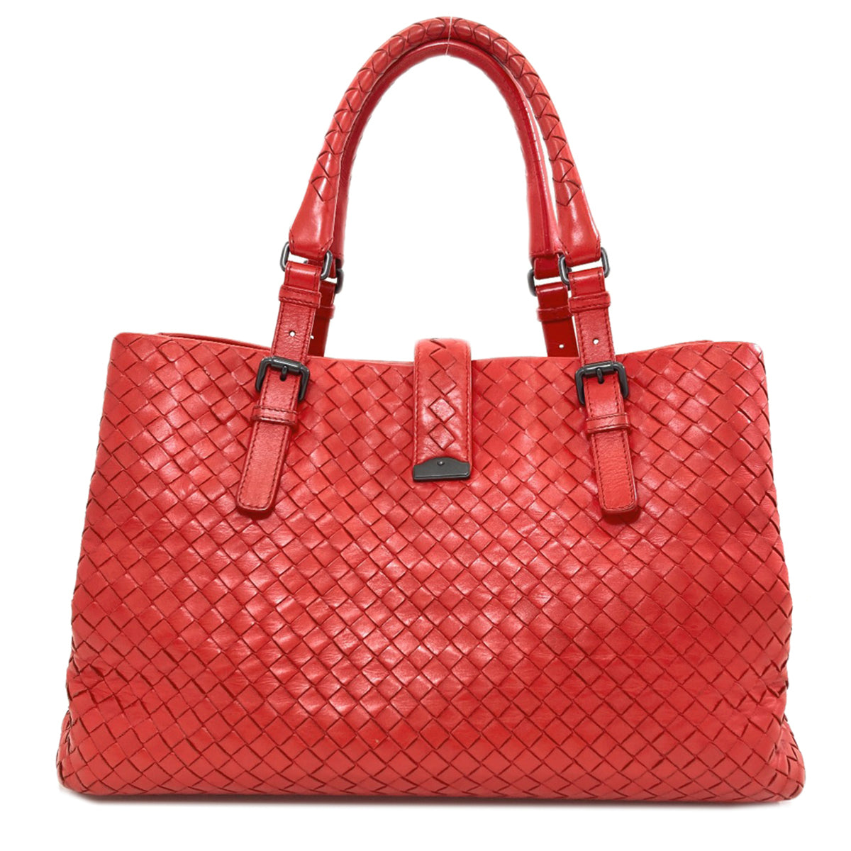 Bottega Veneta Intrecciato Red Color Leather Tote Bag (Pre-Owned)