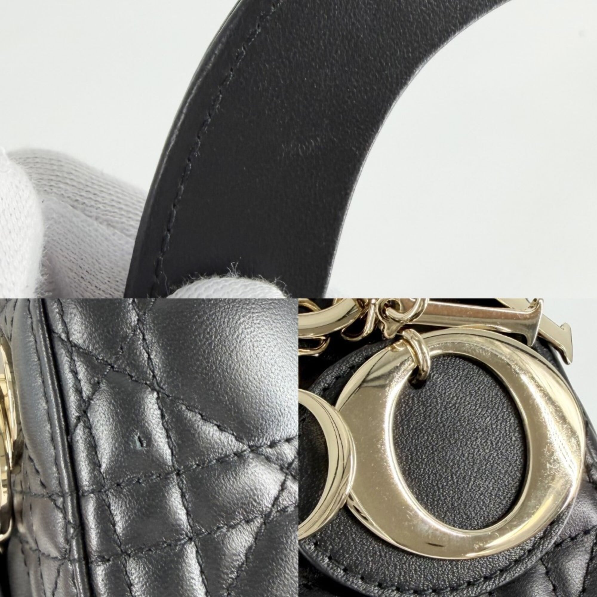 Christian Dior Black White Leather Handbag (Pre-Owned)